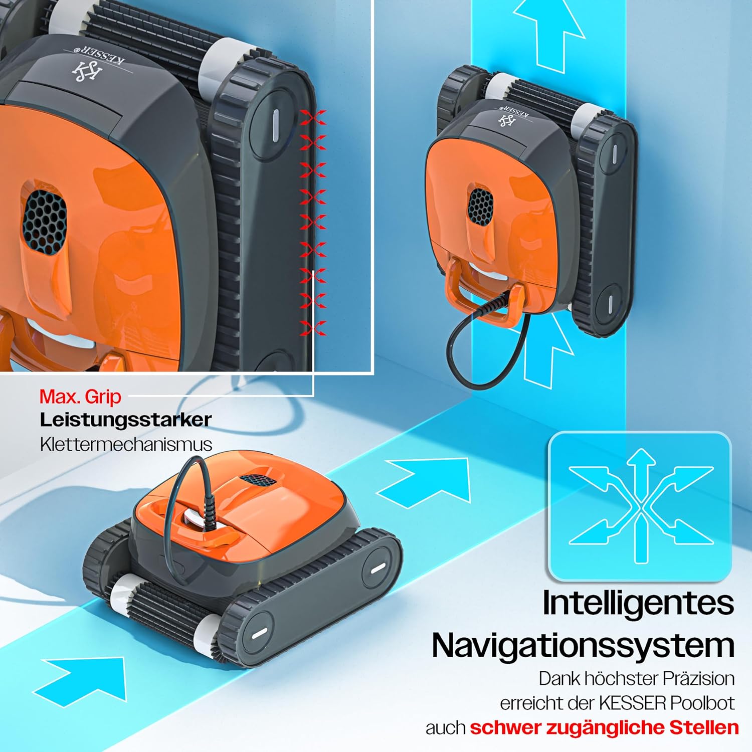 KESSER - robot piscine - jusqu'à 100 m² - nettoyage sol, mur et ligne d'eau, contrôle via appli