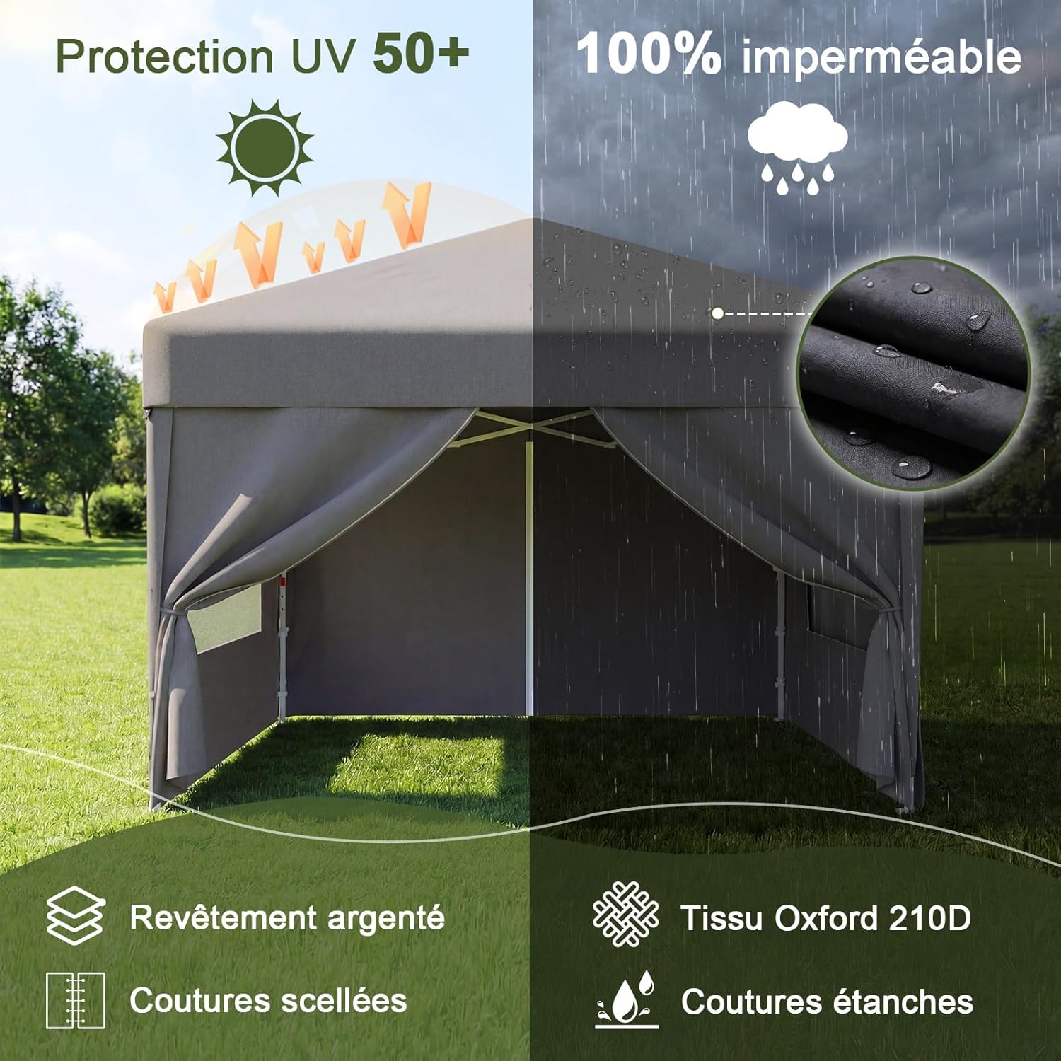 Devoko - tonnelle pliante 3x3m - imperméable, moustiquaire, UV50+