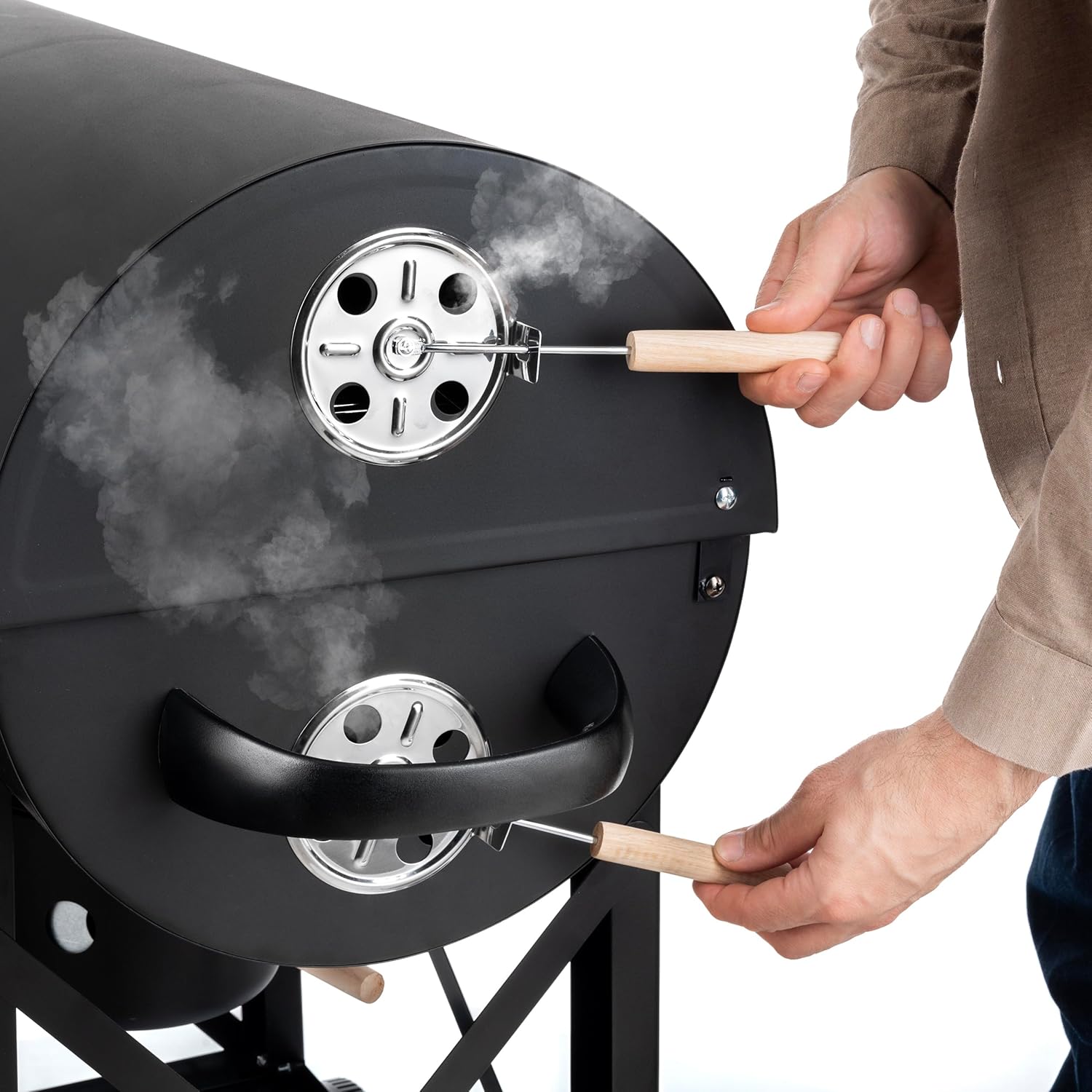 LEHMANN - Barbecue XL avec couvercle, étagères bois, roulettes, 69207