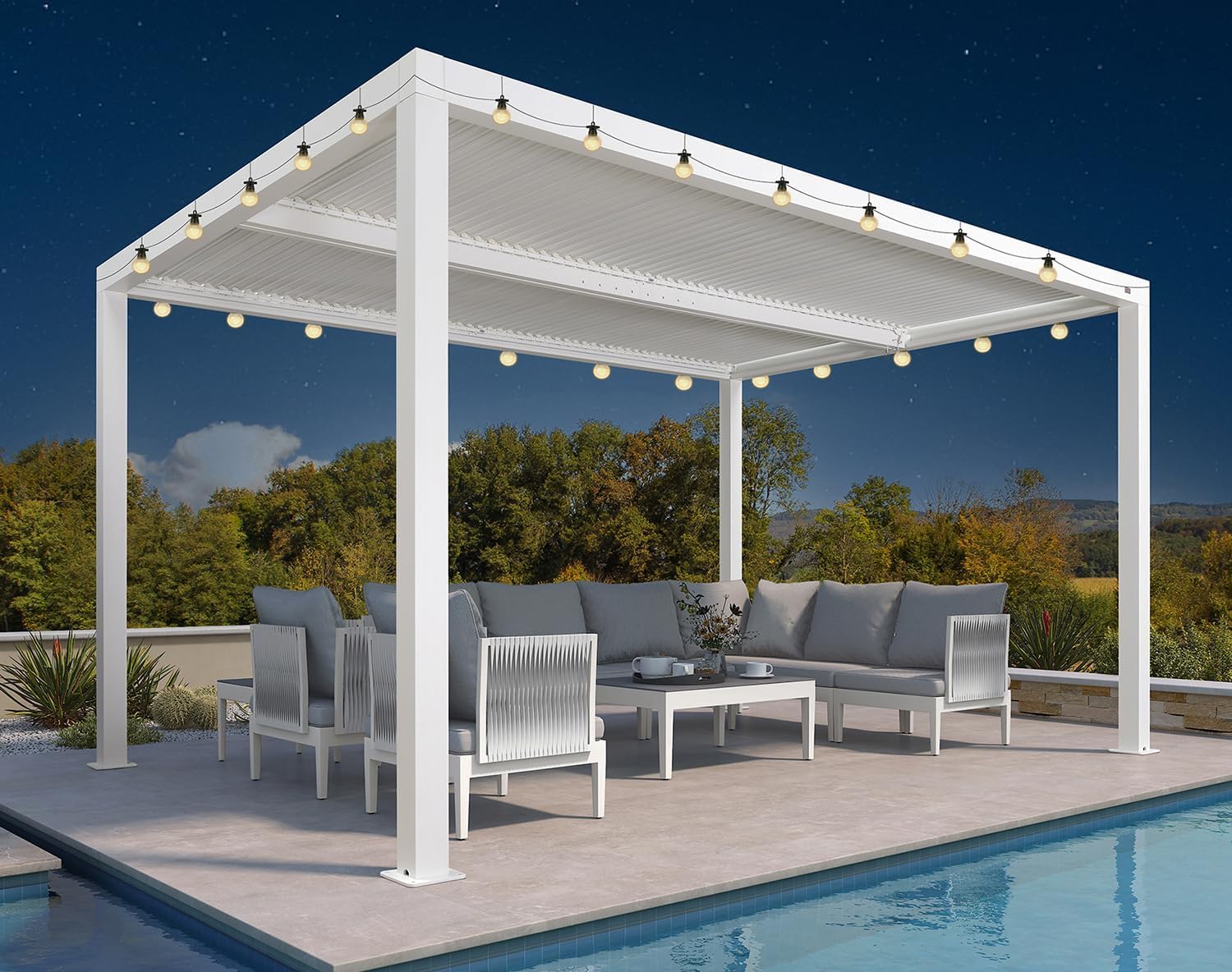 PURPLE LEAF - Pergola Bioclimatique - 4,24x3m - aluminium, éclairage, lames orientables