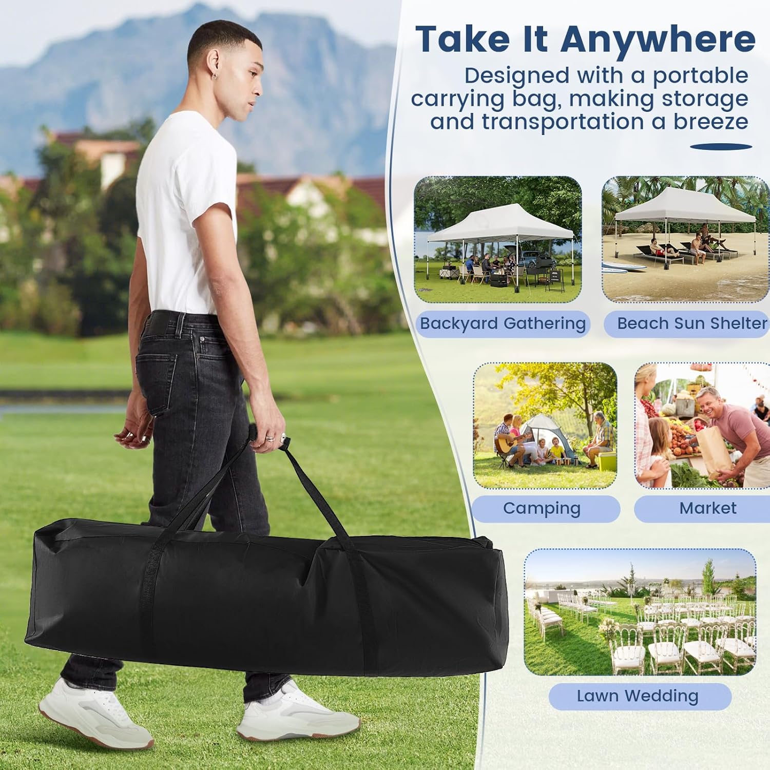 GOPLUS - Tonnelle pliante 3x6m - imperméable, sac transport, blanc