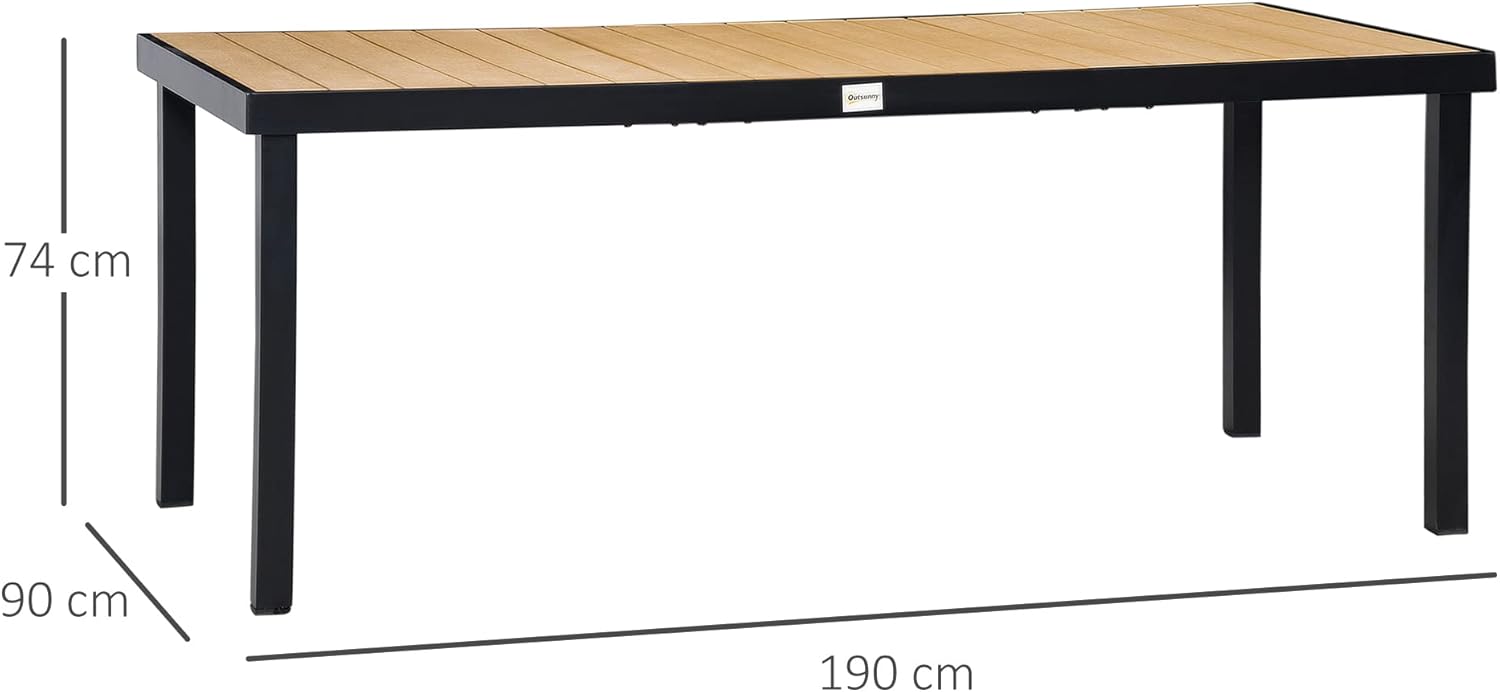Outsunny – Table de jardin pour 8, 190x90x74 cm, aluminium, bois naturel
