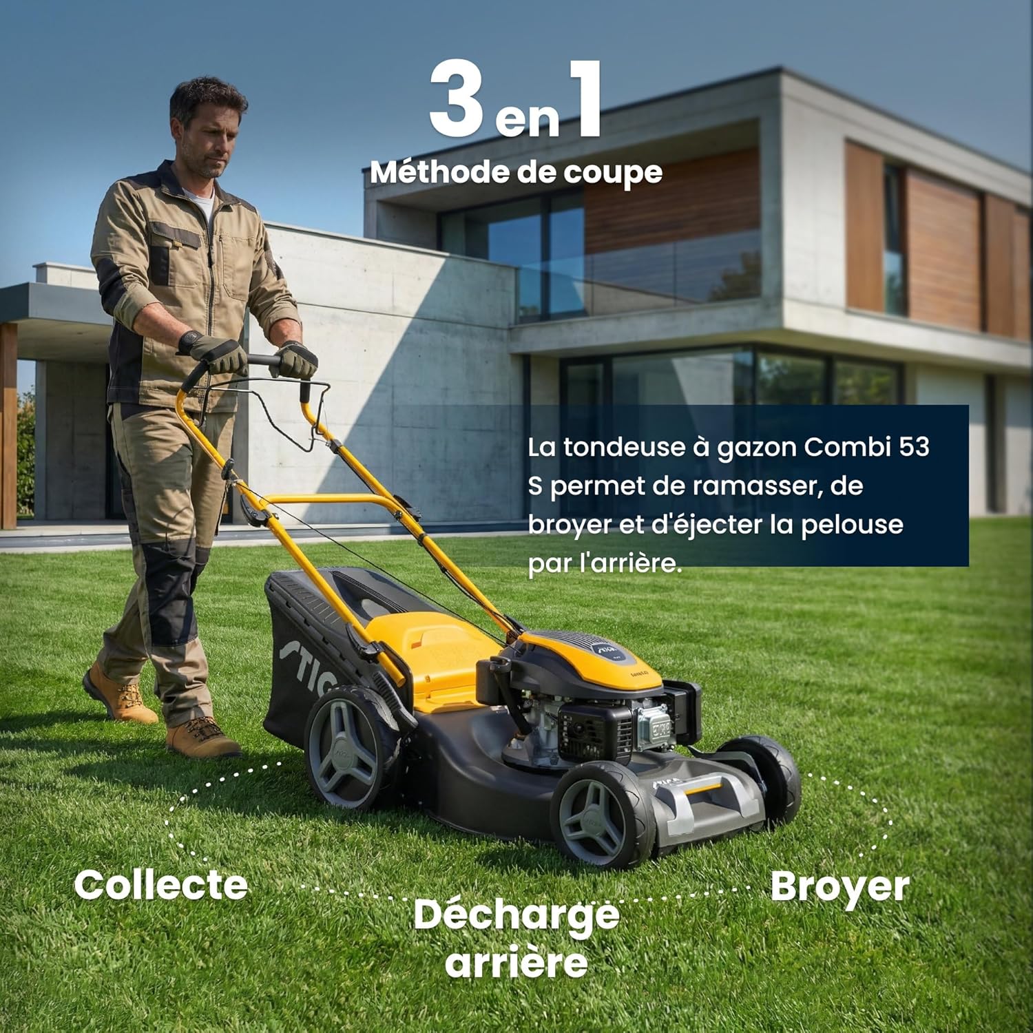 STIGA - Combi 53 S - 51 cm - tondeuse thermique 166 cc, bac 60L, 3-en-1