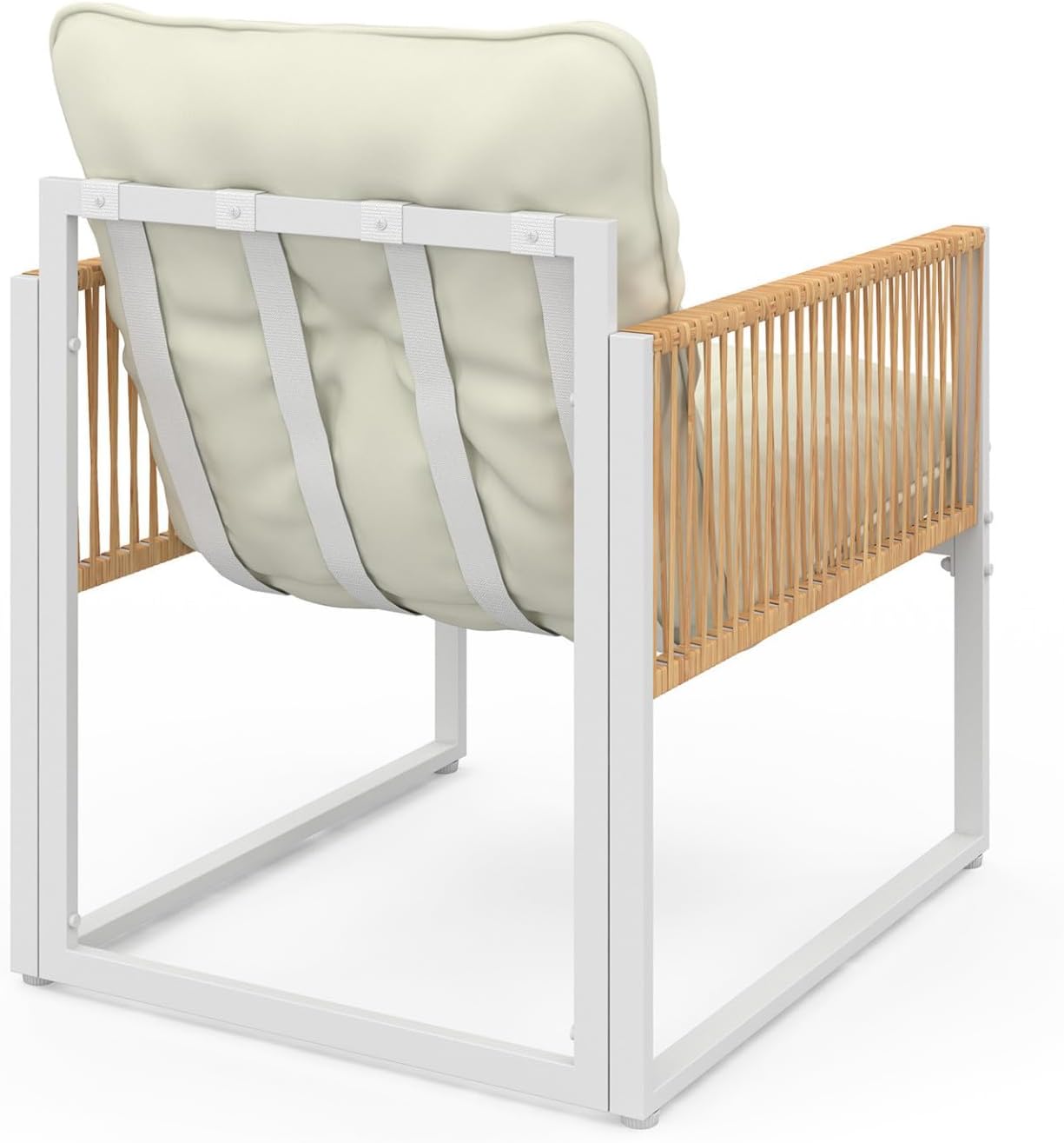 IDMarket - Rio série - 6 places - métal blanc, corde rotin, coussins beige