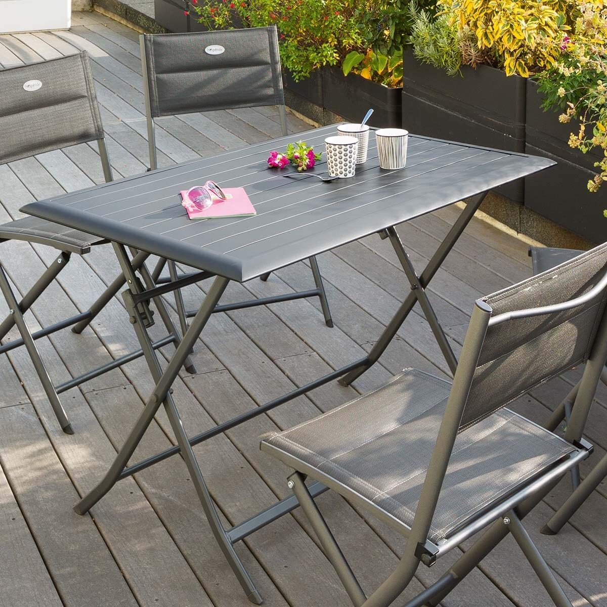 Hespéride - Azua - table pliante 4 places, alu époxy gris graphite
