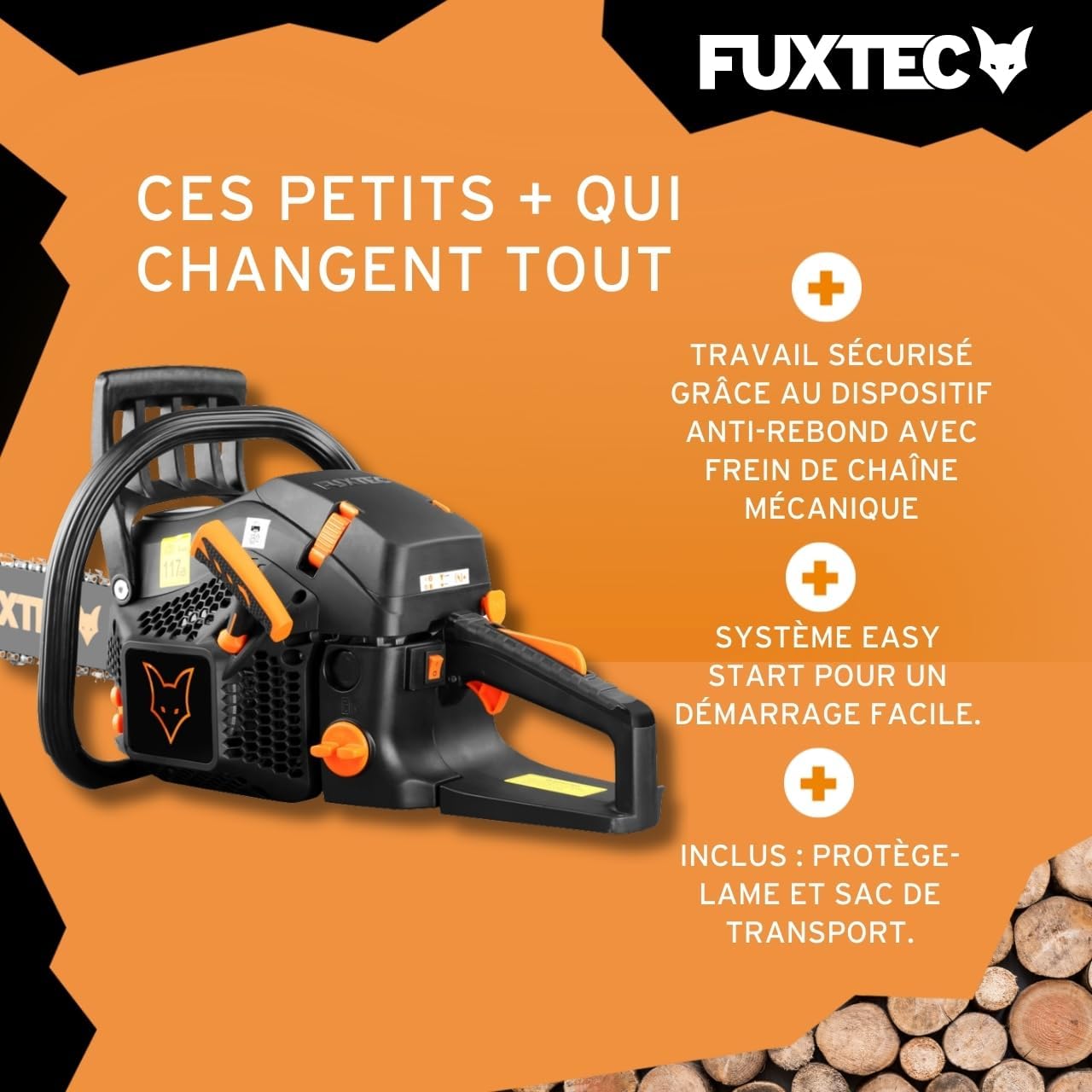 Fuxtec - tronçonneuse thermique 61,5cm³ 2,8kW coupe 45cm FX-KS262