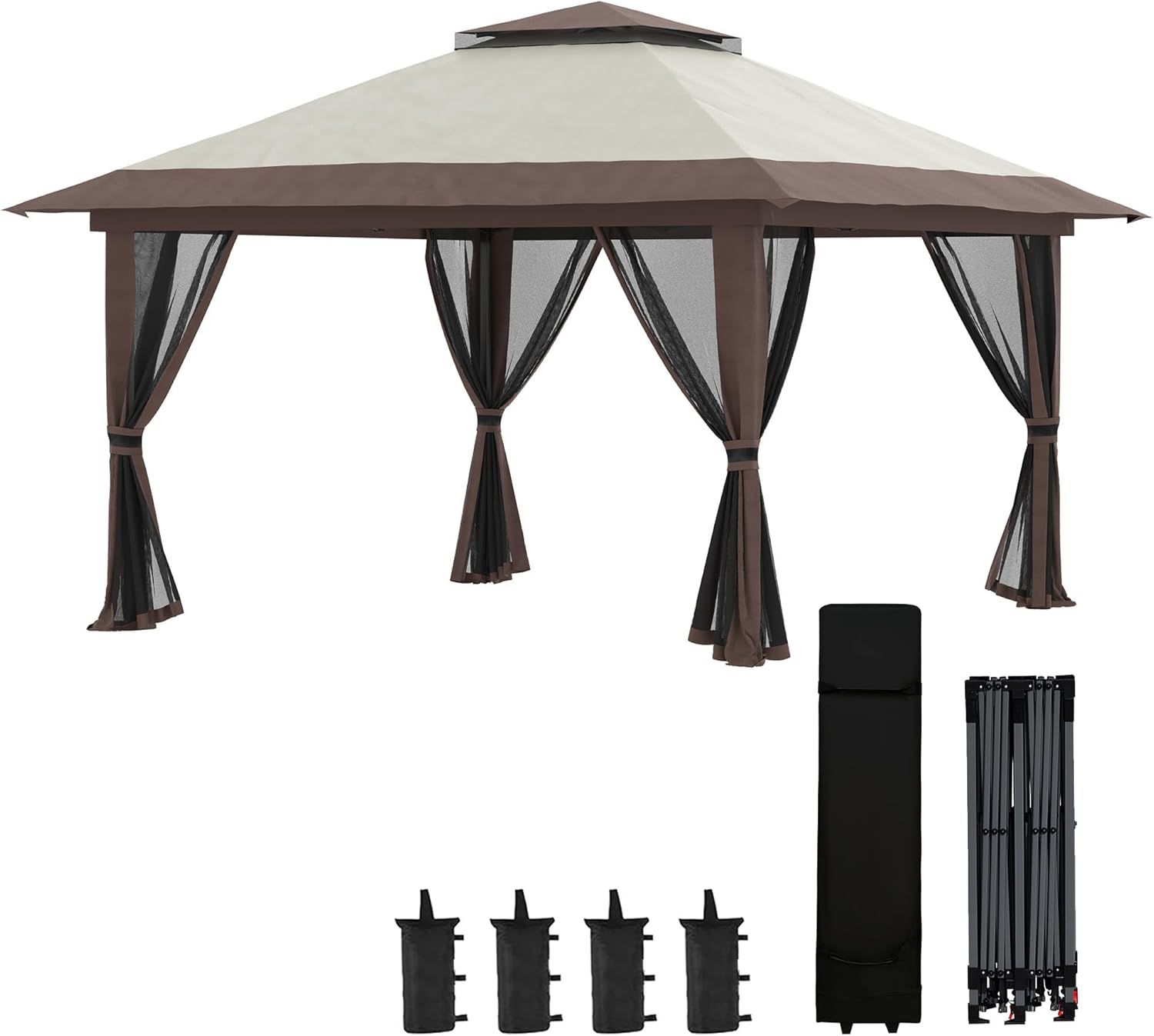 Outsunny - Tonnelle pop-up 4x4 m, double toit, moustiquaires, UV50+