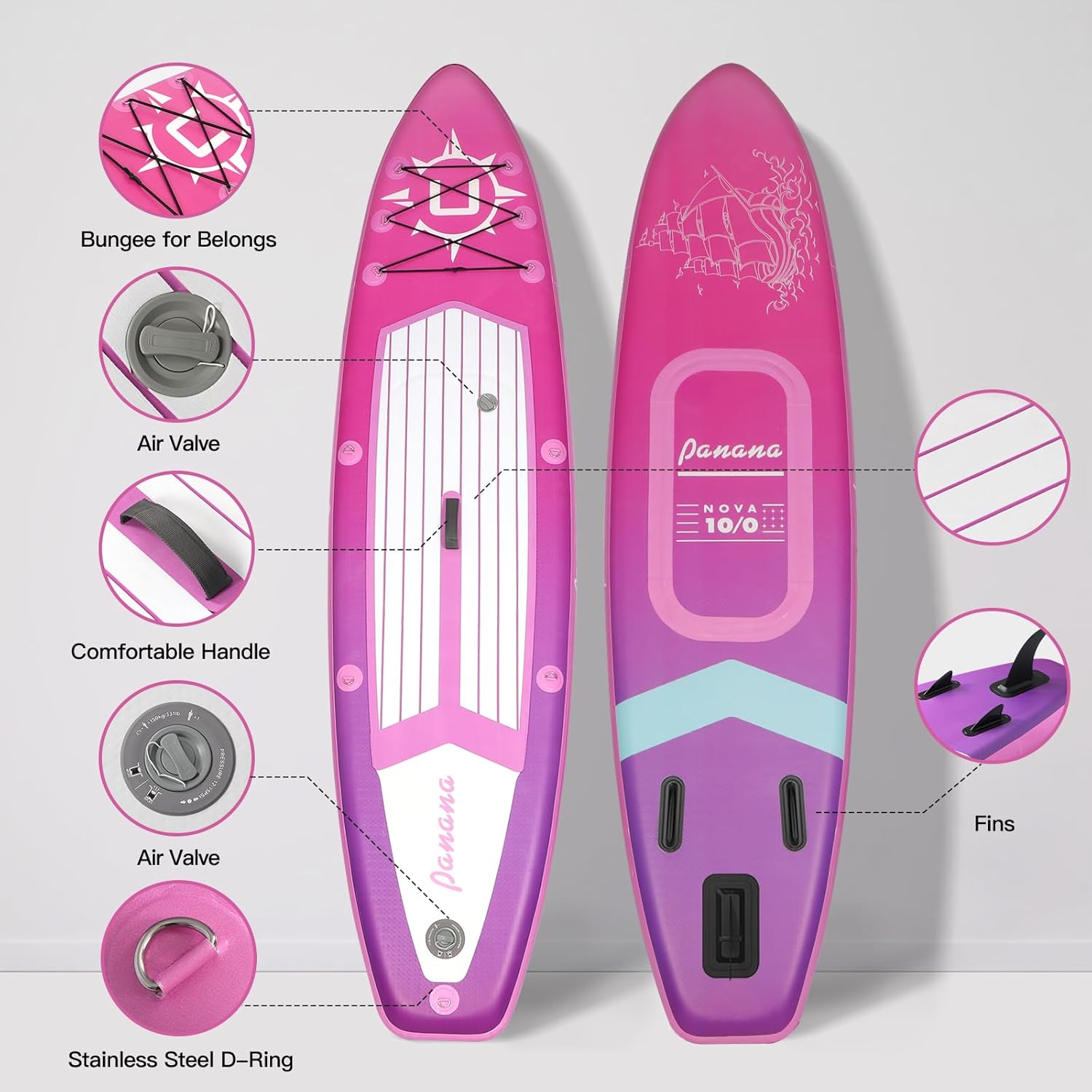 Panana - Stand Up Paddle gonflable - kit complet, ultra-léger, pont antidérapant, pagaie réglable