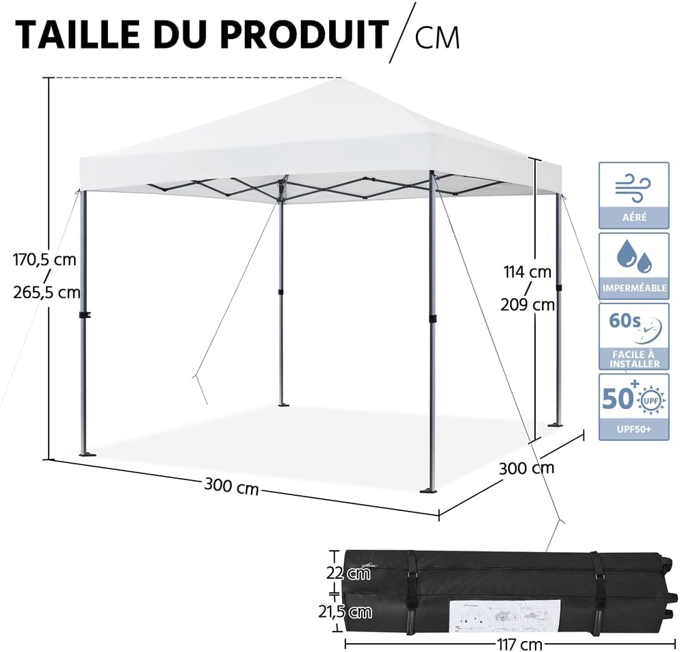 Yaheetech - Tonnelle pliable 3x3m - sac de transport, sacs de sable