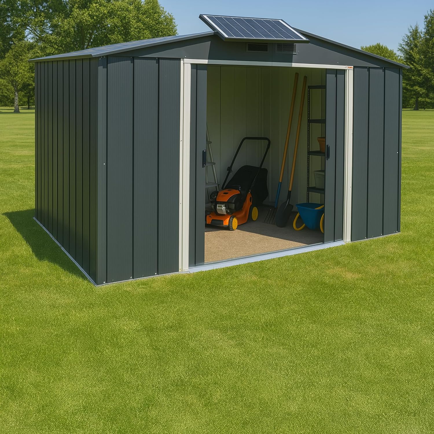 Duramax - ECO série - 10 x 8 (7,80 m²) - abri de jardin métal robuste, toit renforcé, anthracite