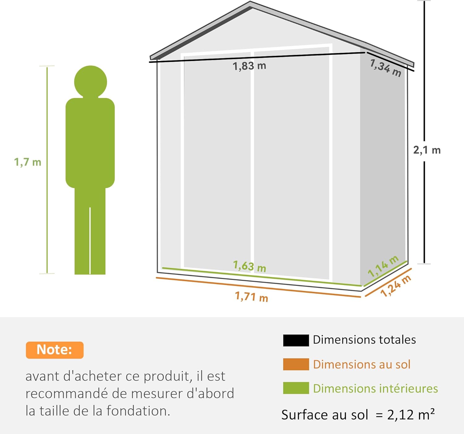 Outsunny - abri de jardin résine 2,12m², double porte, fenêtre, toit pente