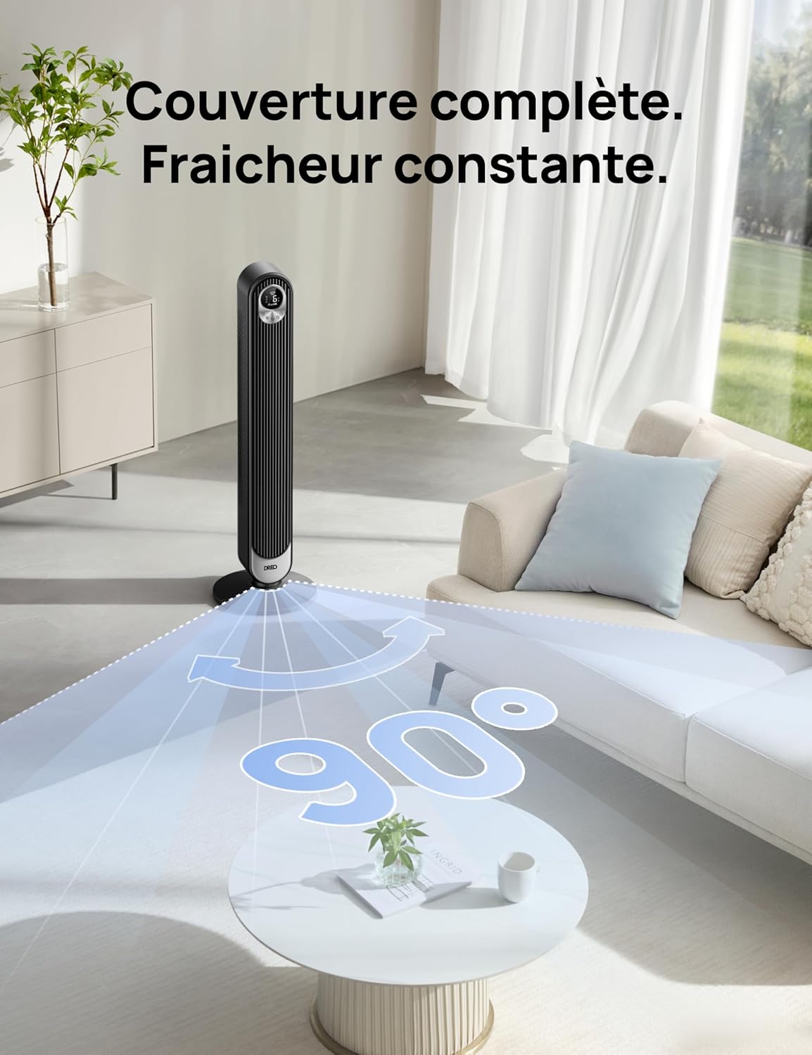 Dreo - Ventilateur colonne Alexa série - 106 cm - 9 vitesses, 4 modes, oscillation 90°, minuterie 12h