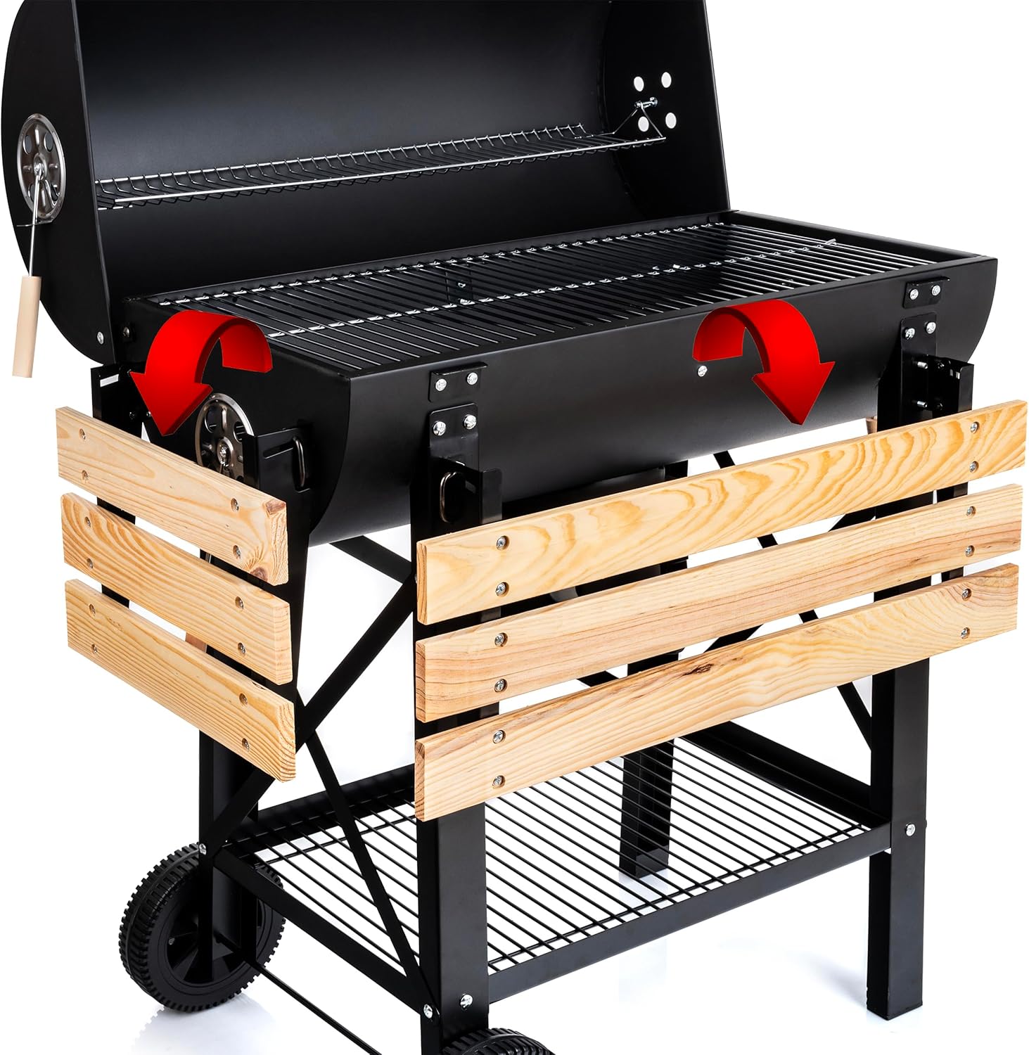 LEHMANN - Barbecue XL avec couvercle, étagères bois, roulettes, 69207