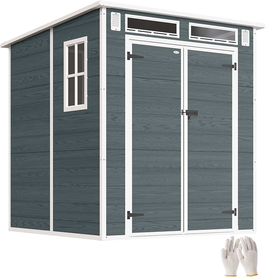 Outsunny - abri de jardin résine 3,3m² double porte, fenêtres, plancher