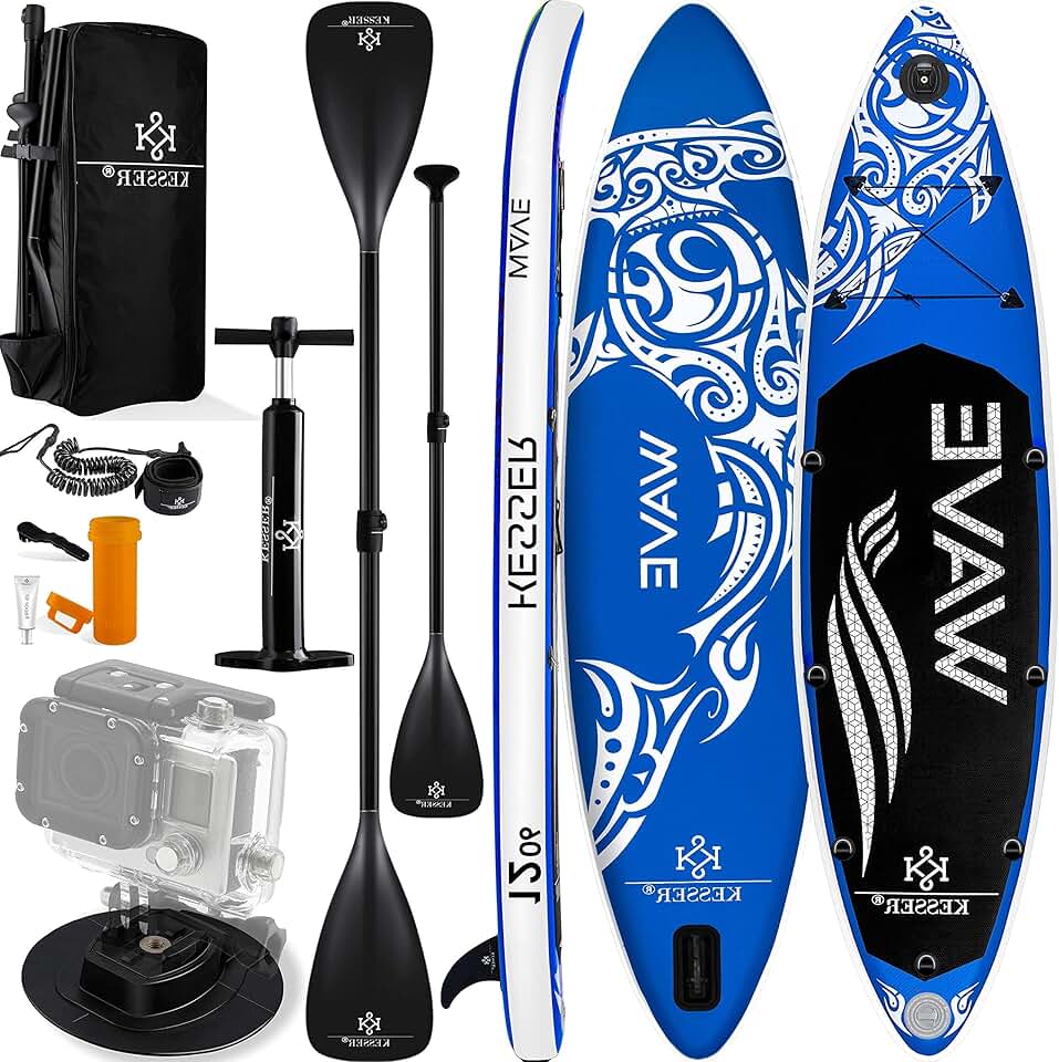 KESSER® Set Sup Board Gonflable Stand Up Paddle Board Premium Surfboard Sports Aquatiques | 6 Pouces d'épaisseur | Accessoires complets | 130kg
