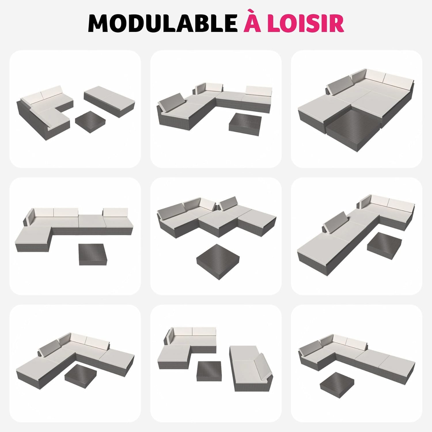 tectake - Salon de jardin XXL modulable 5 places avec table, poly rotin