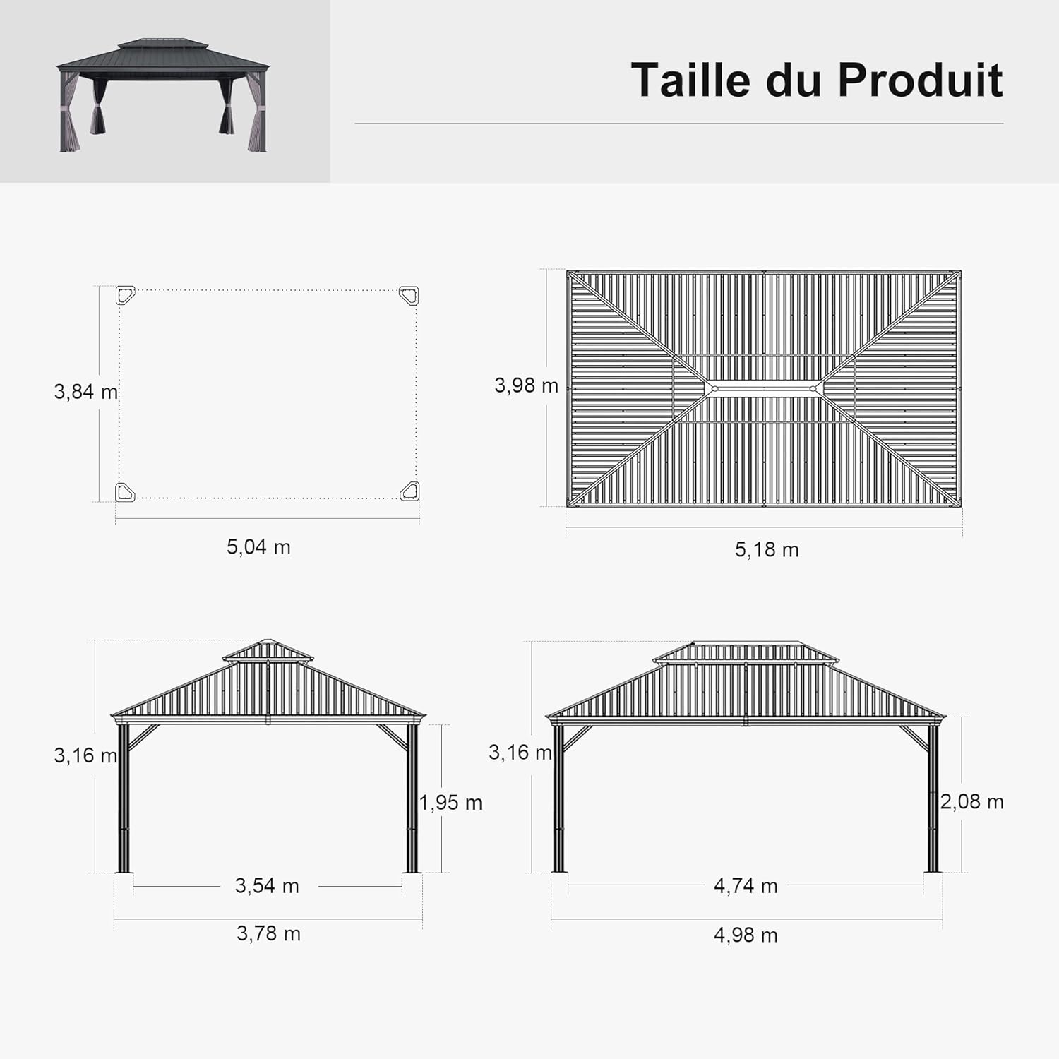PURPLE LEAF - tonnelle double toit 5,2x4m rideaux moustiquaire acier