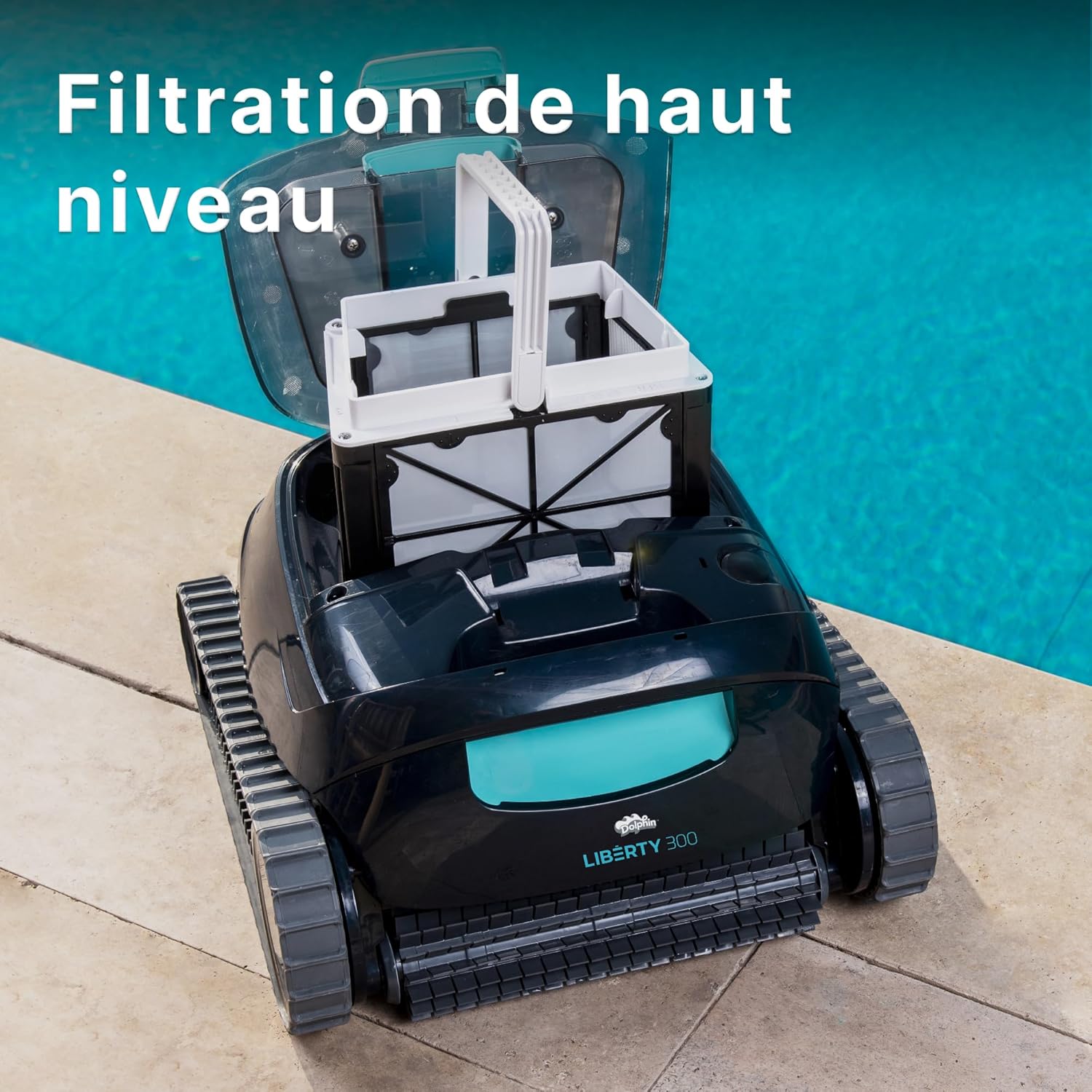 Dolphin Liberty 300 Robot Piscine sans Fil, Robot Piscine Fond et Parois, Ligne d'eau, Mode Éco, Système de Filtration Ultra-Fine, 150Min d'Autonomie, Sélecteur de Cycle, pour Piscines Jusqu’à 10 m