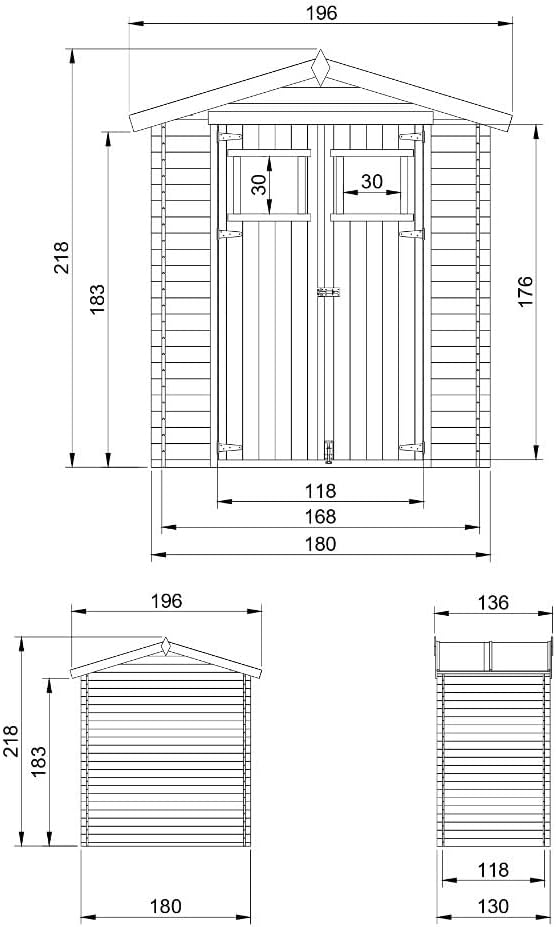 Timbela - abri de jardin bois, 1.98 m², toit étanche, fenêtres, M367