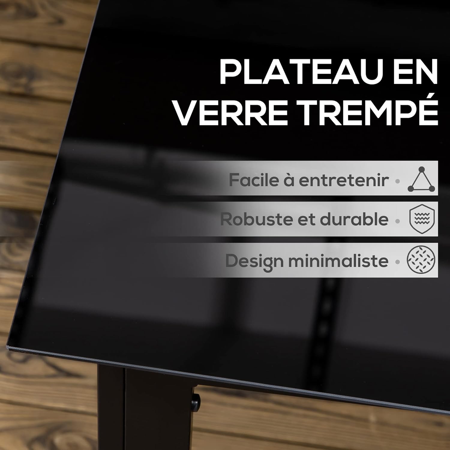 Outsunny - Table de jardin aluminium 150x90x74 cm, 6 places, plateau verre