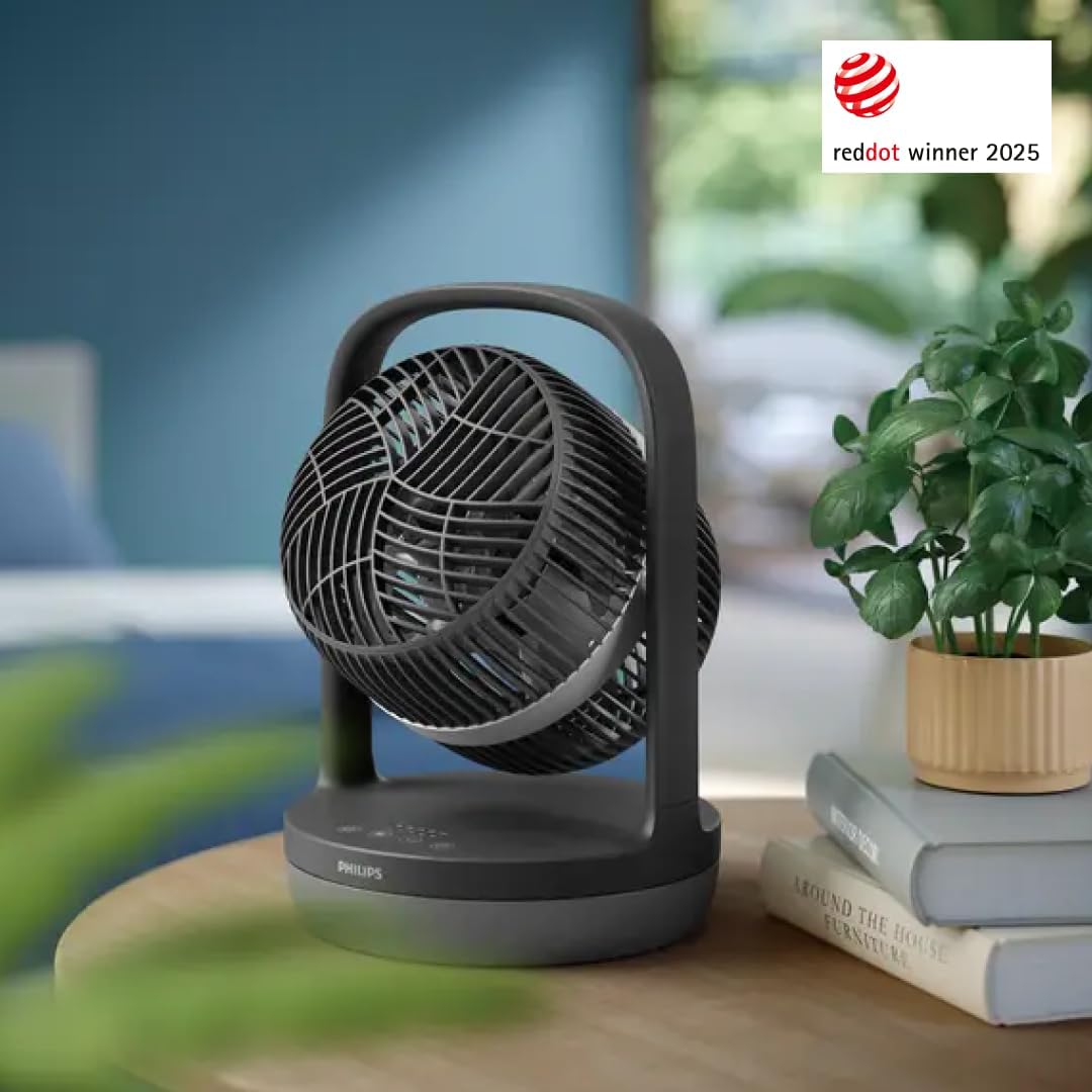 Philips Ventilateur de Table Oscillant Série 3000. Puissant & Silencieux Technologie SilentWings. 23dB. Circulation de l'air. Réglable à 180°. Pour Chambre, Maison et Bureau. Noir (CX3050/01)