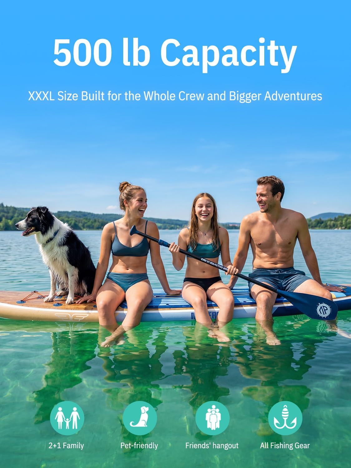 Niphean - Paddle gonflable XL - 2+1 personnes - housse étanche, aileron stable