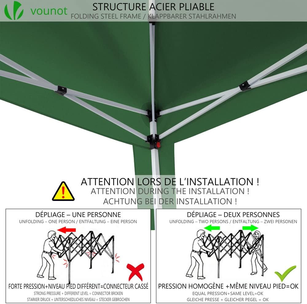 VOUNOT - Tonnelle pliante 3x3m - rapide à monter, sac inclus