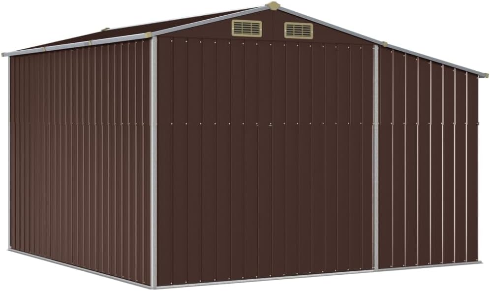 vidaXL Abri de Jardin, Cabane à Outils avec Poignées, Remise à Outils avec Toit Inclinable, Abri de Rangement Terrasse, Marron 277x279x179 cm Acier Galvanisé