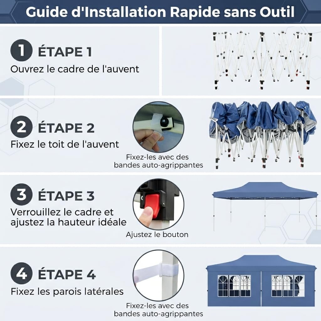 GOPLUS - tonnelle pliante - 3x6m - imperméable, sac de transport, 6 bâches