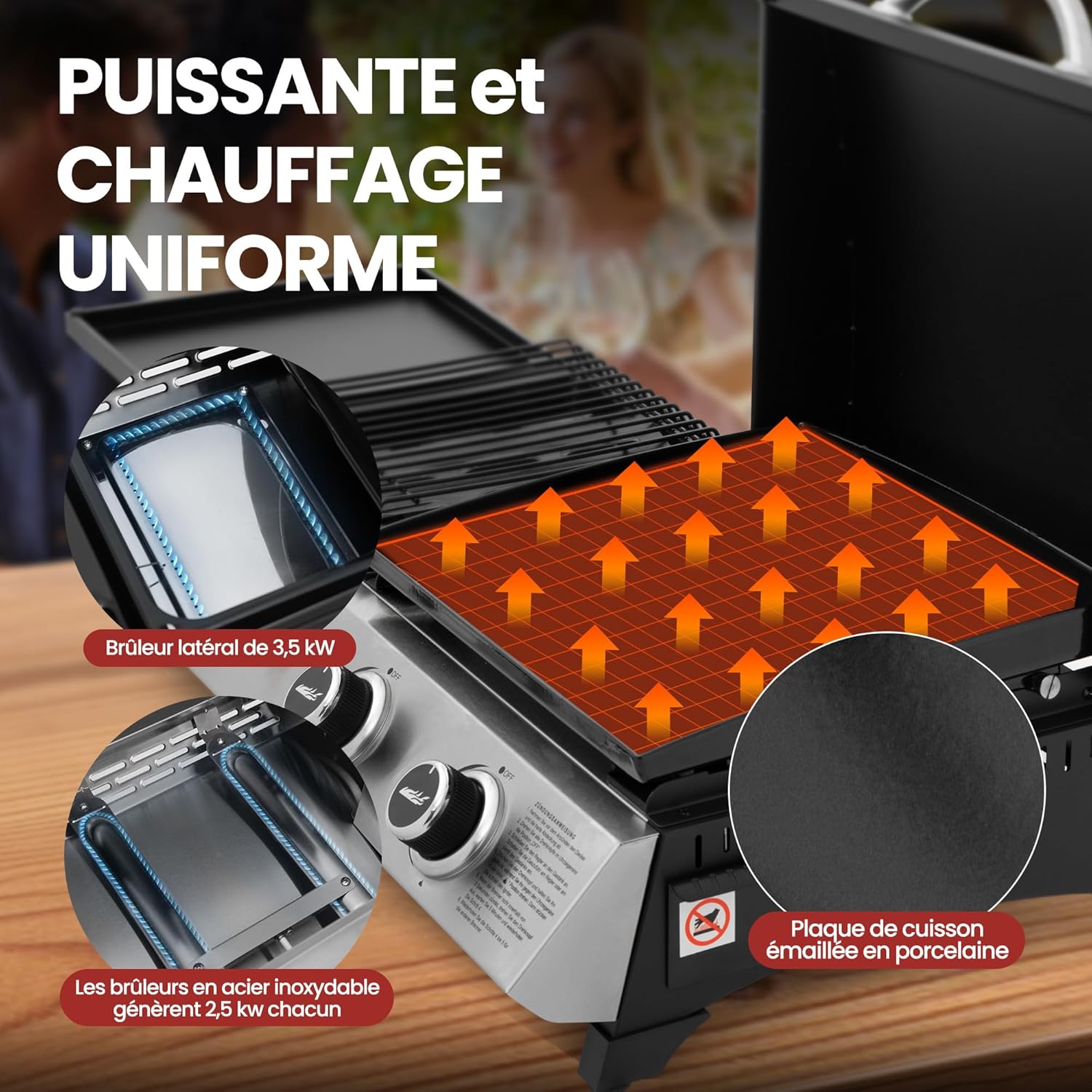 Royal Gourmet - barbecue gaz 3 brûleurs - 8,5kW - plancha, grille, couvercle multifonction