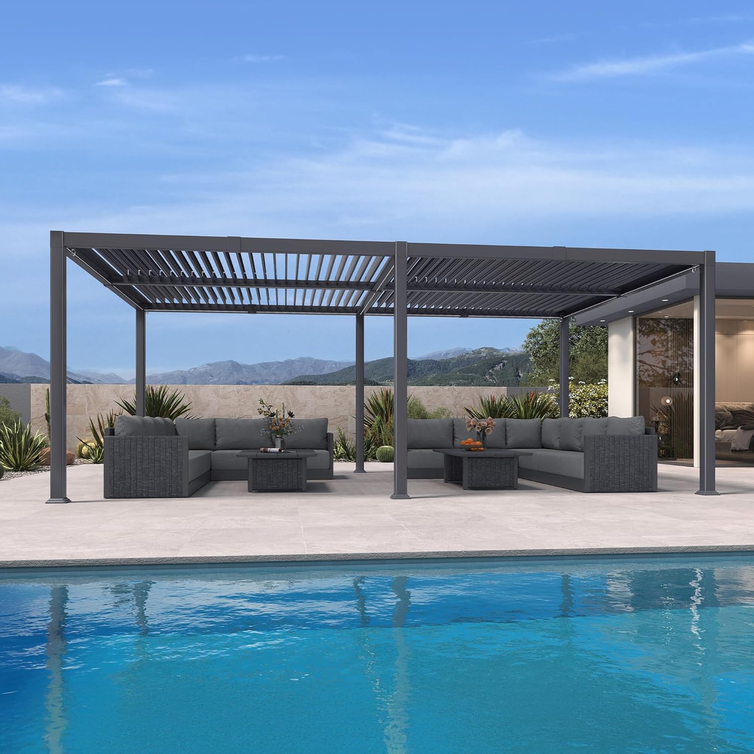 PURPLE LEAF - Pergola bioclimatique - 4x6m - alu lames LED gris