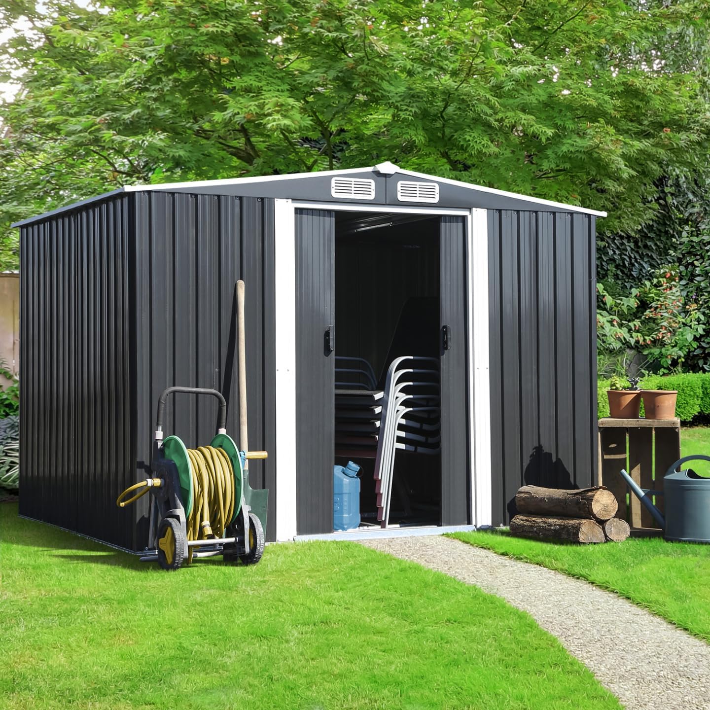 IDMarket - Abri de jardin 5,3m² acier galvanisé avec base