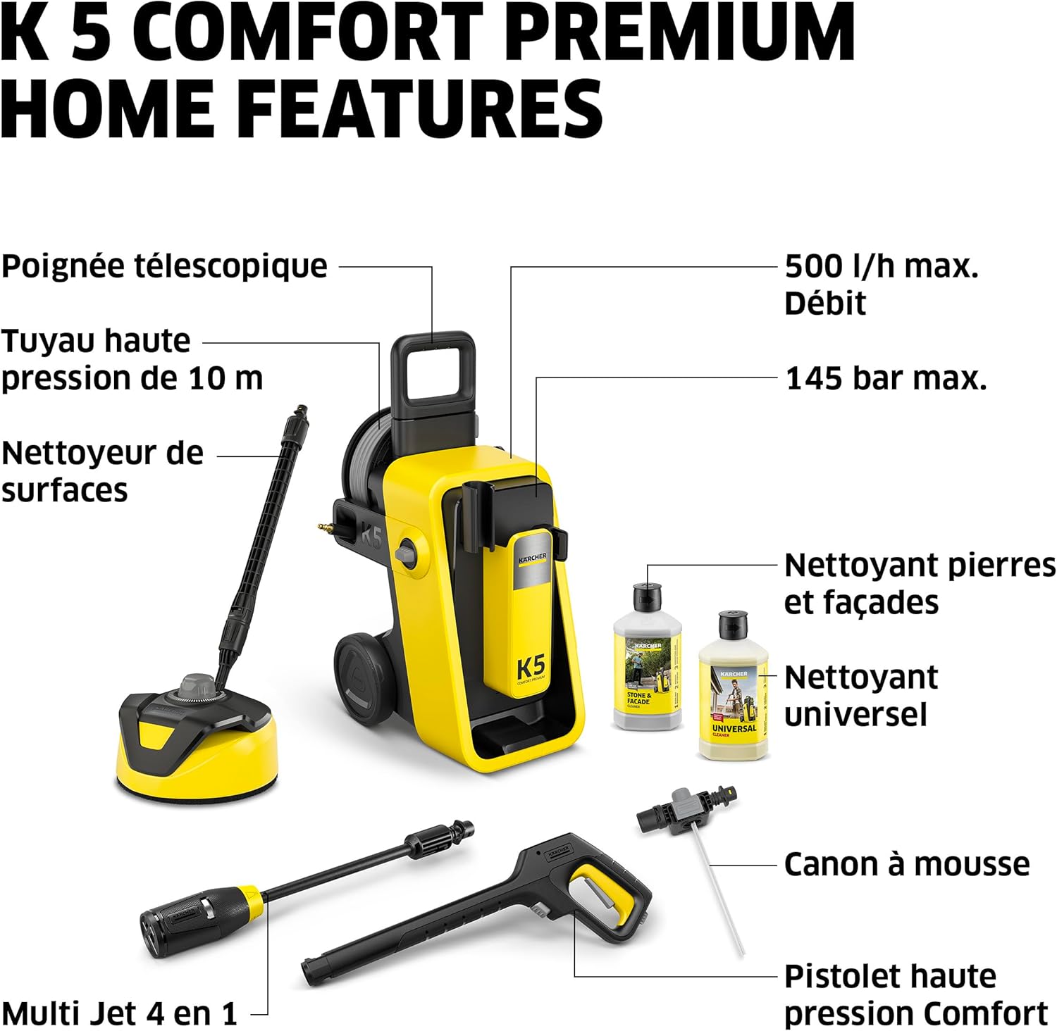 Kärcher - K 5 Comfort Premium - 145 bar, 500 l/h, enrouleur, Home Kit