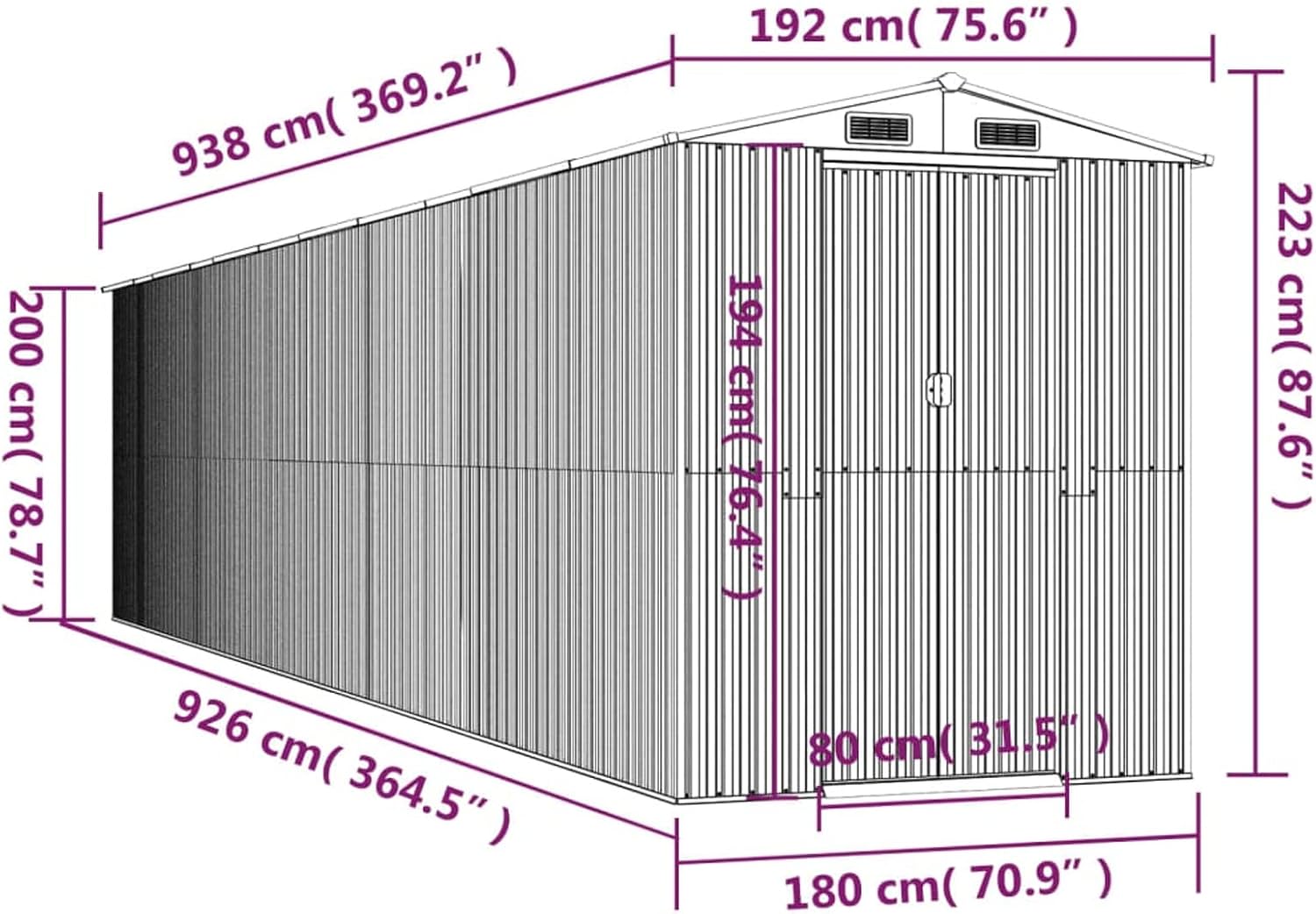 ShGaxin - abri de jardin extérieur acier galvanisé, 192x938x223 cm