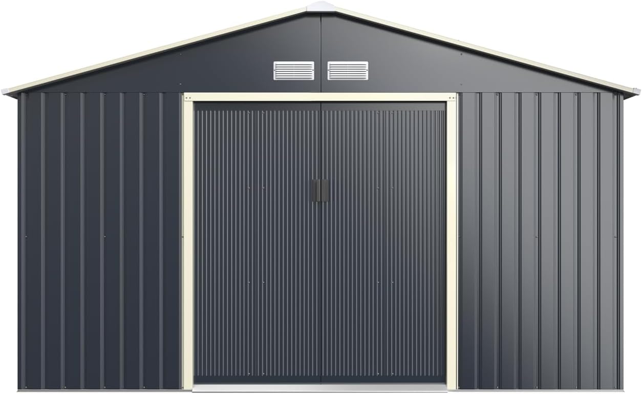 RELAX4LIFE - Abri de jardin métal - 340x255x210cm - porte coulissante, toit pente, extérieur, résistant - KX7177KV+FR