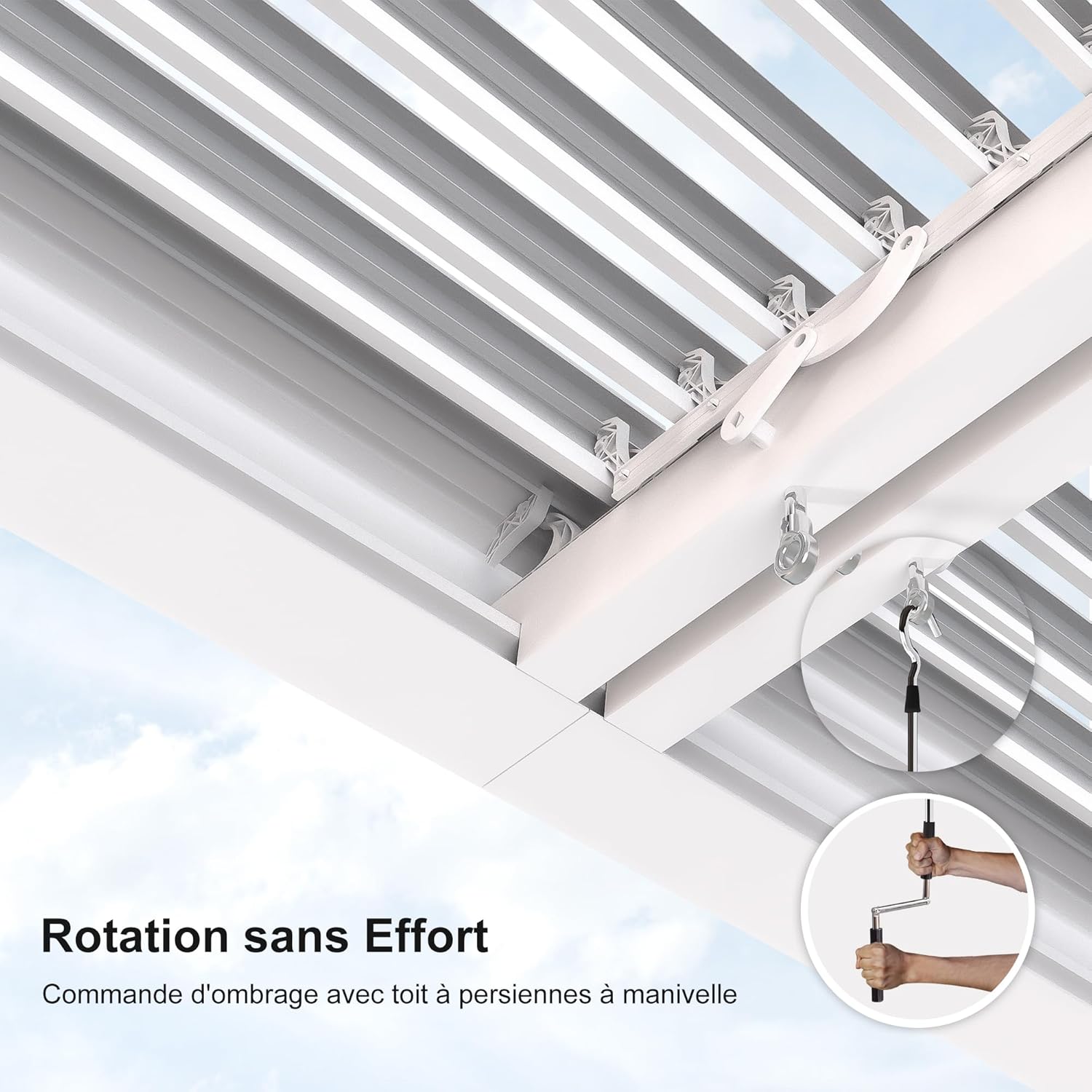 PURPLE LEAF - Pergola Bioclimatique - 4,24x3m - Aluminium, lames orientables, blanc