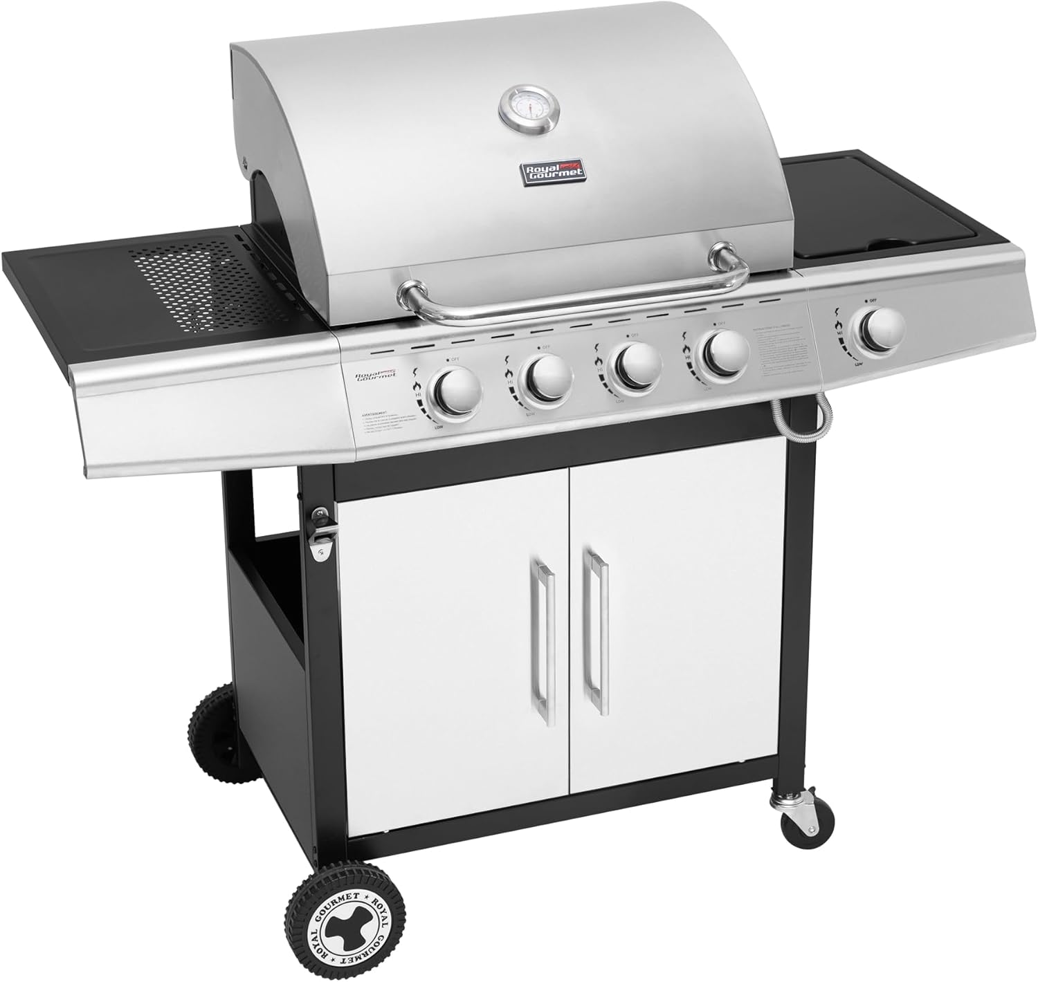 Royal Gourmet - Barbecue Gaz 4+1 brûleurs inox - 14,5kW - 2 portes, thermomètre, roues directionnelles