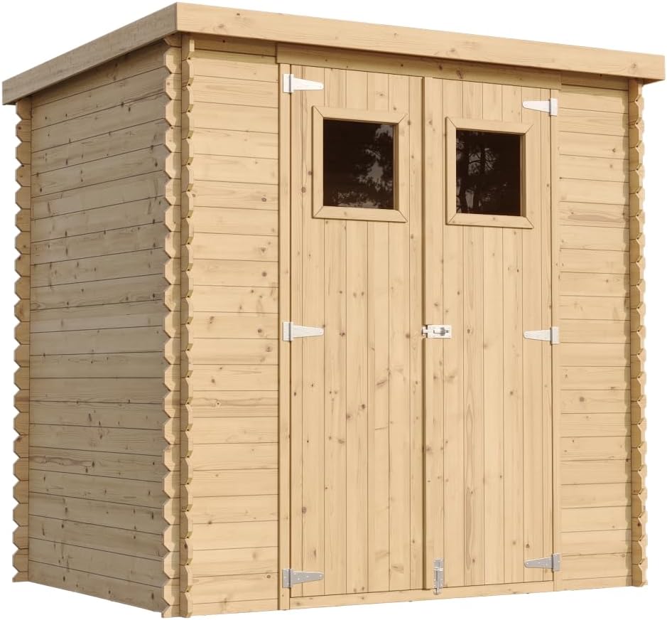 Abri de Jardin en Bois avec Sol TRAITÉ TIMBELA M311+M311G - Stockage extérieur l204xL142xH200cm//2.22m2- Petit abri à Outils, Local à vélos - Toit imperméable, fenêtres