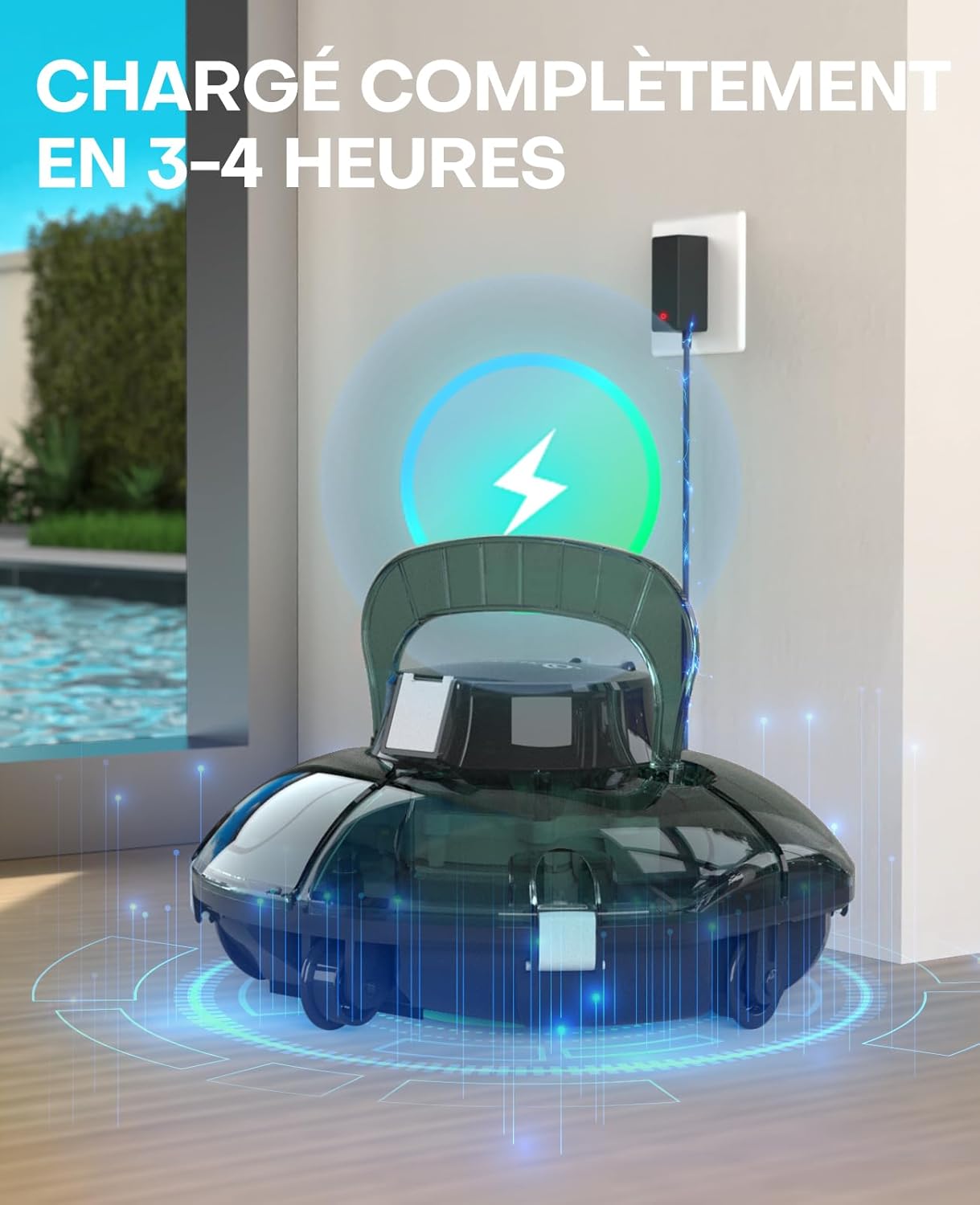 WINNY POOL CLEANER Winny 200 Robot Piscine, Aspirateur Piscine Sans Fil Avec Batterie, Autonomie 75 Min pour Piscines Hors-Sol 60m², Double Filtration,Stationnement Automatique(Transparent Vert Blanc)