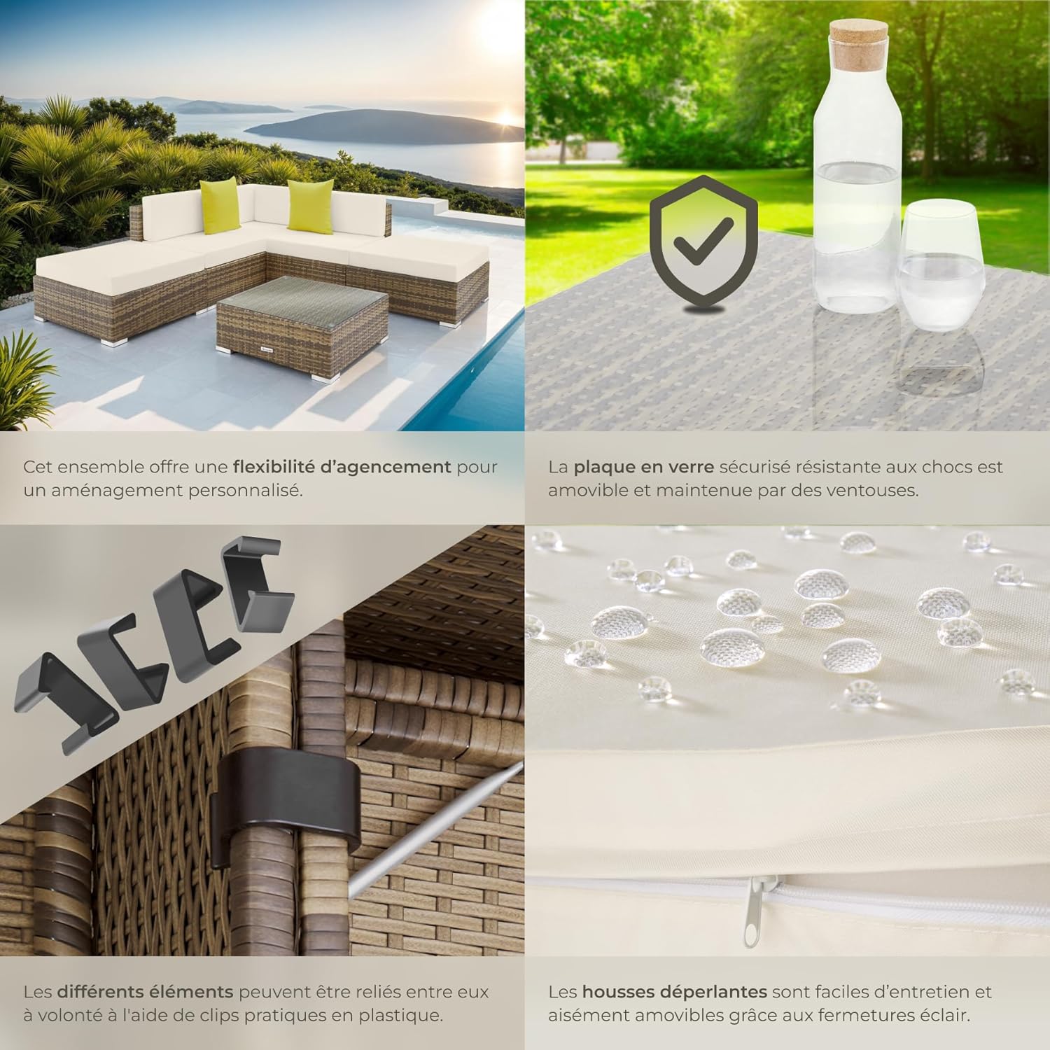 tectake - Salon jardin modulable XXL - 5 places, polyrotin, table, balcon terrasse