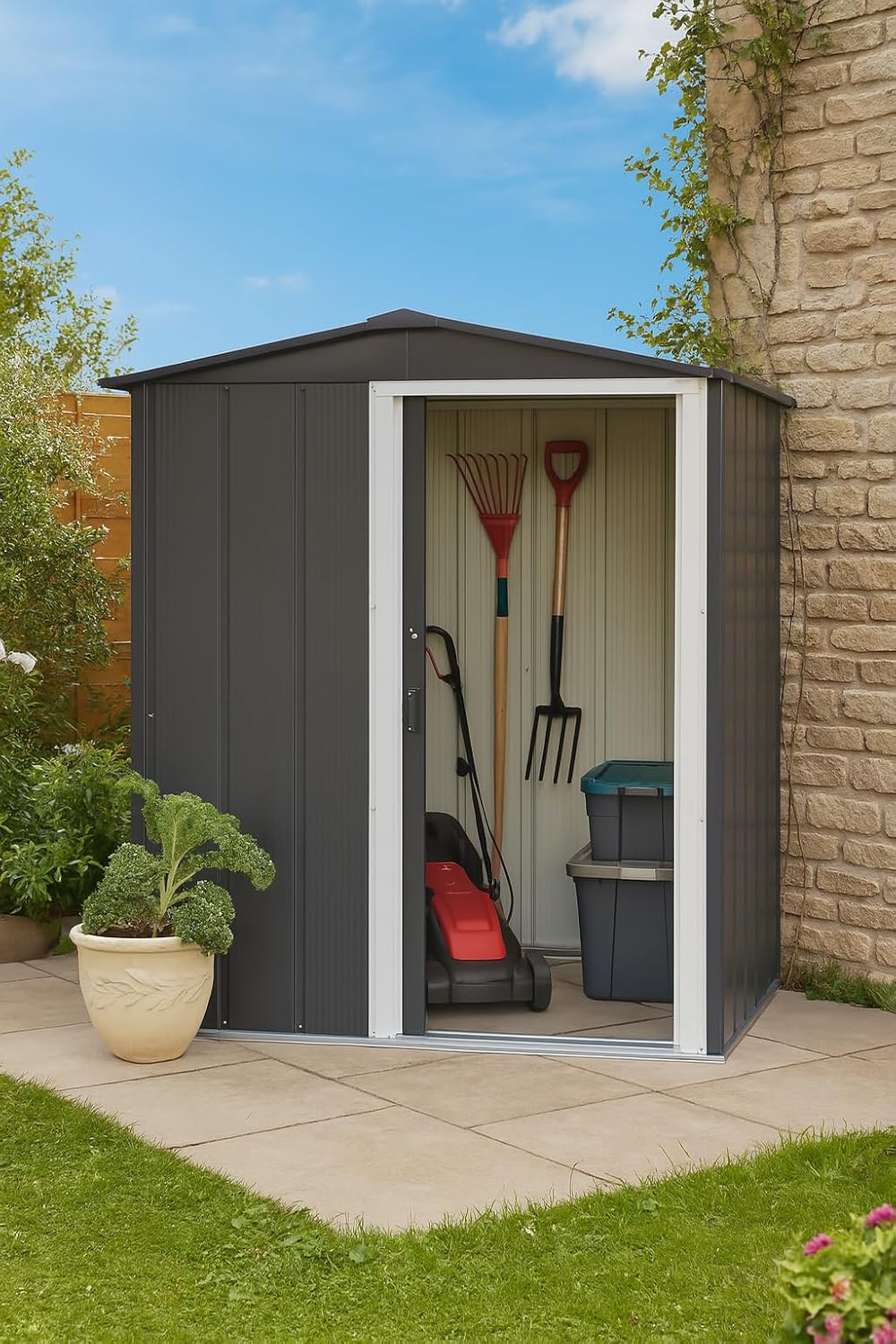 Duramax ECO 5 x 4 (1.56 m²) abri de jardin en métal galvanisé à chaud, Pour stockage d'outils, structure de toit renforcée, sans entretien, anthracite