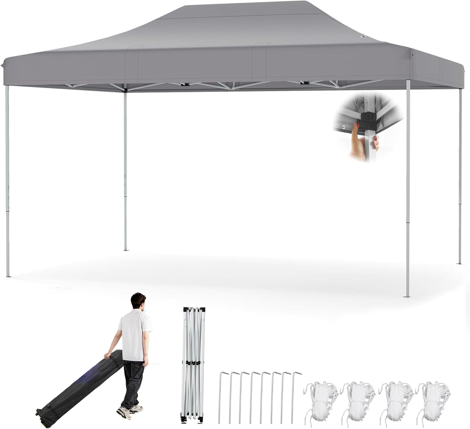 RELAX4LIFE Tonnelle Pliante 3x4,5 Imperméable, Tonnelle de Jardin Extérieur Pop-Up Facile à Monter, Hauteur Réglable, Protection UV, Barnum Tente de Réception, Sac à roulettes (Gris)
