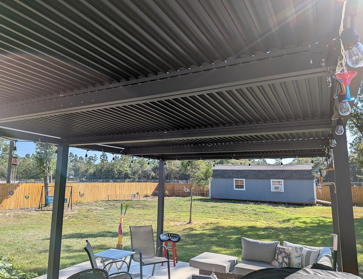 PURPLE LEAF - Pergola bioclimatique - 6x3,68m - éclairage intégré, aluminium, lames orientables