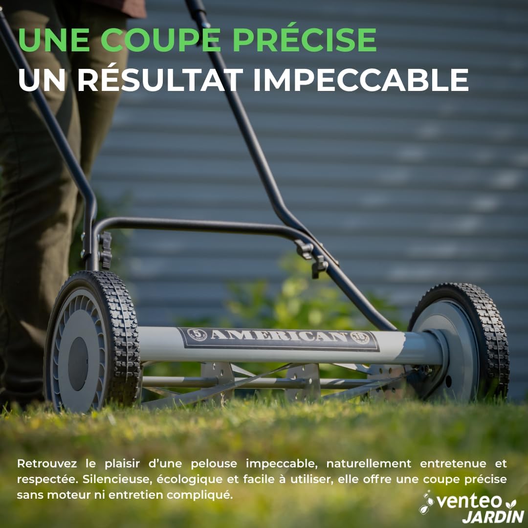 VENTEO - Tondeuse Hélicoïdale 5 lames 45cm réglable, silencieuse