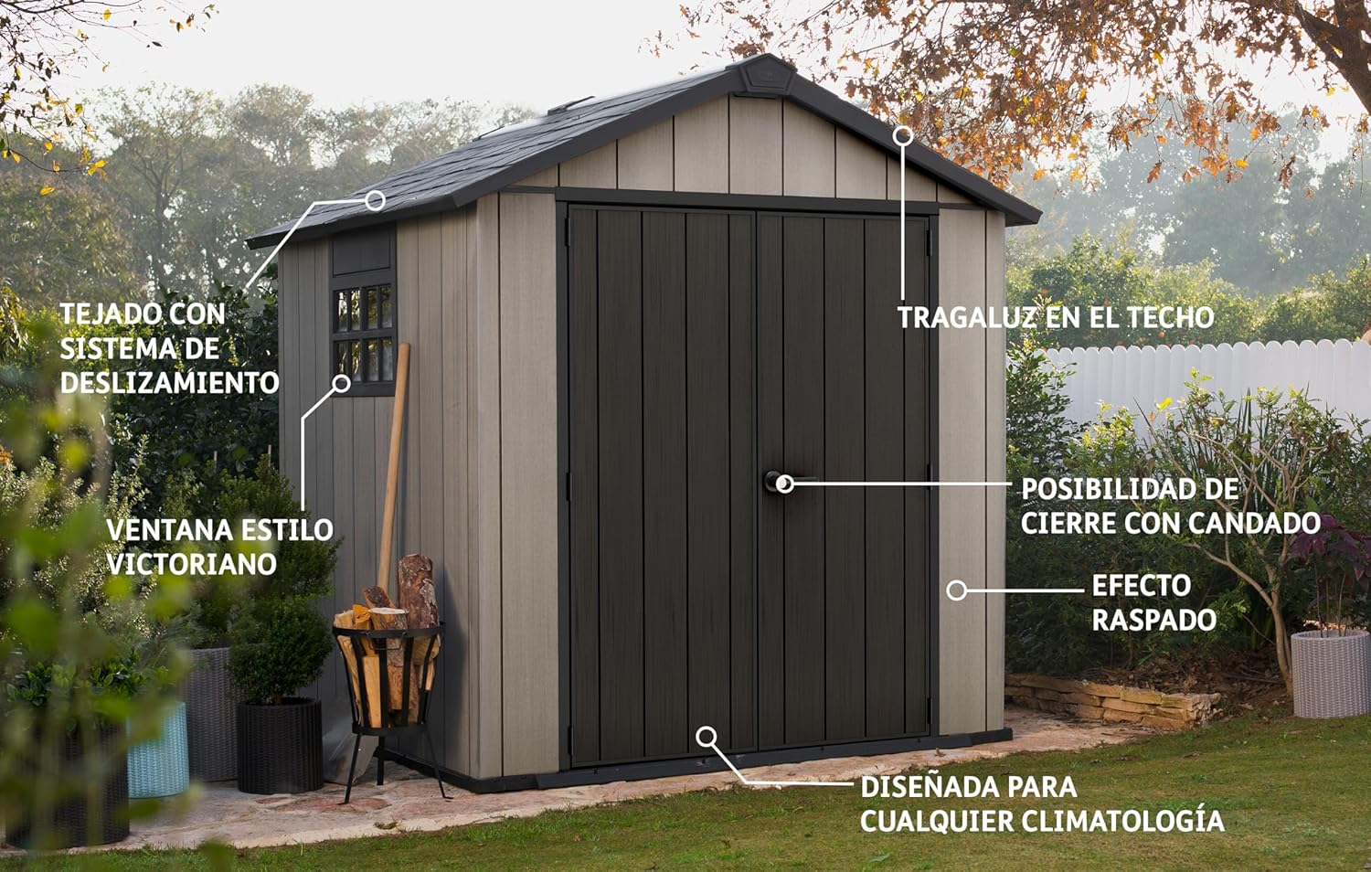 KETER - Oakland abri de jardin résine 4,5 m² double porte bois 757