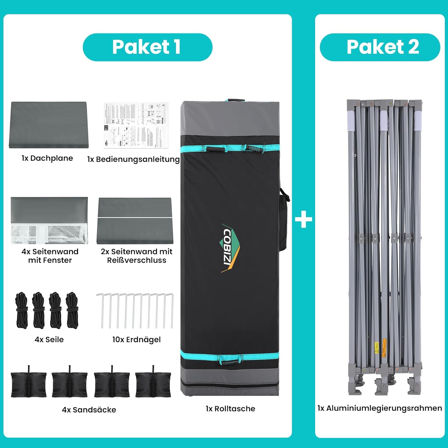 COBIZI - Tente de Réception 3x6m avec 6 Parois L. - Imperméable, 3 Hauteurs - Sac à roulettes - BZ-036