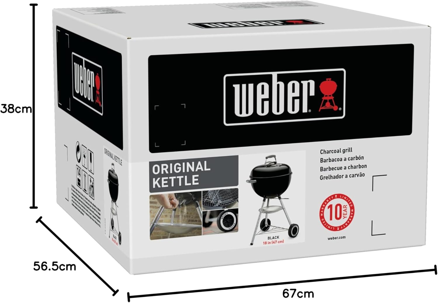 Weber - Original Kettle série - 47 cm - acier émaillé, nettoyage One-Touch, thermomètre, trépied, noir E-4710