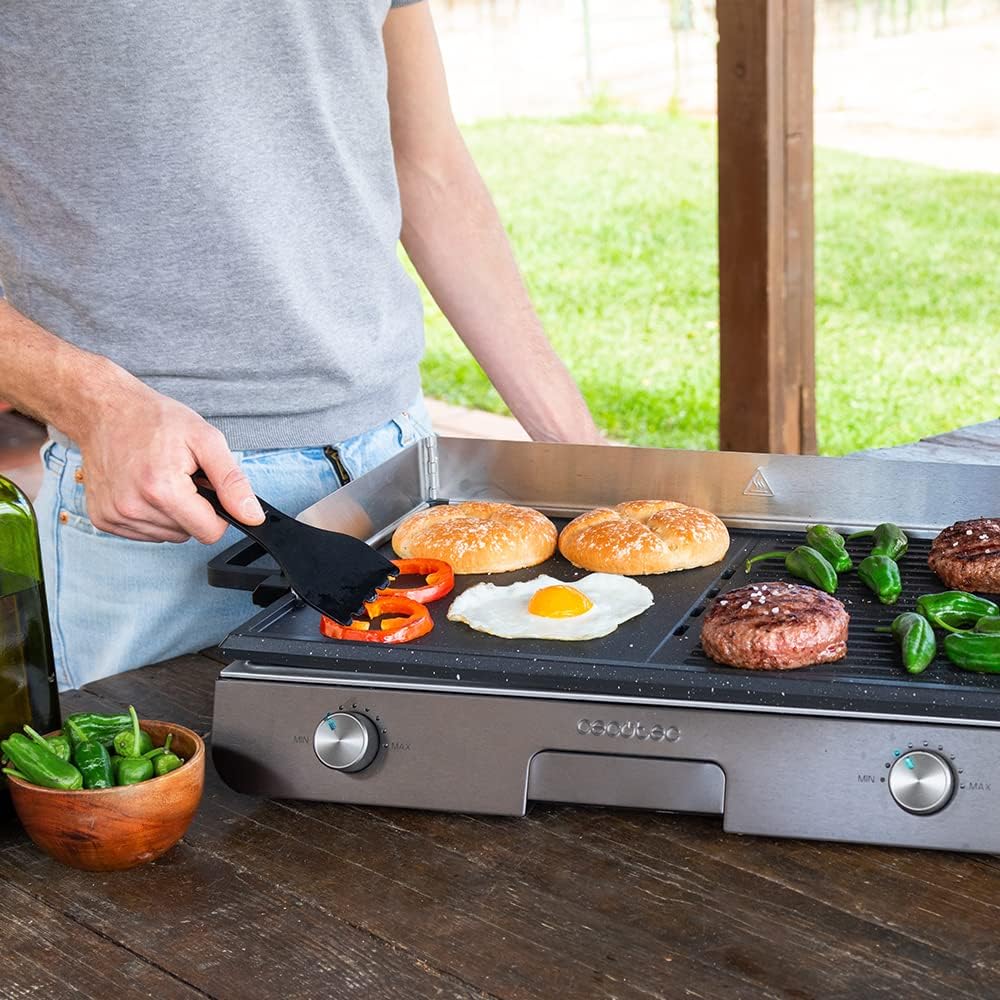Cecotec - PerfectRoast 3000 - barbecue inox - 3000W, surface mixte, Rockstone antiadhésif, thermostat, bac graisse 03182