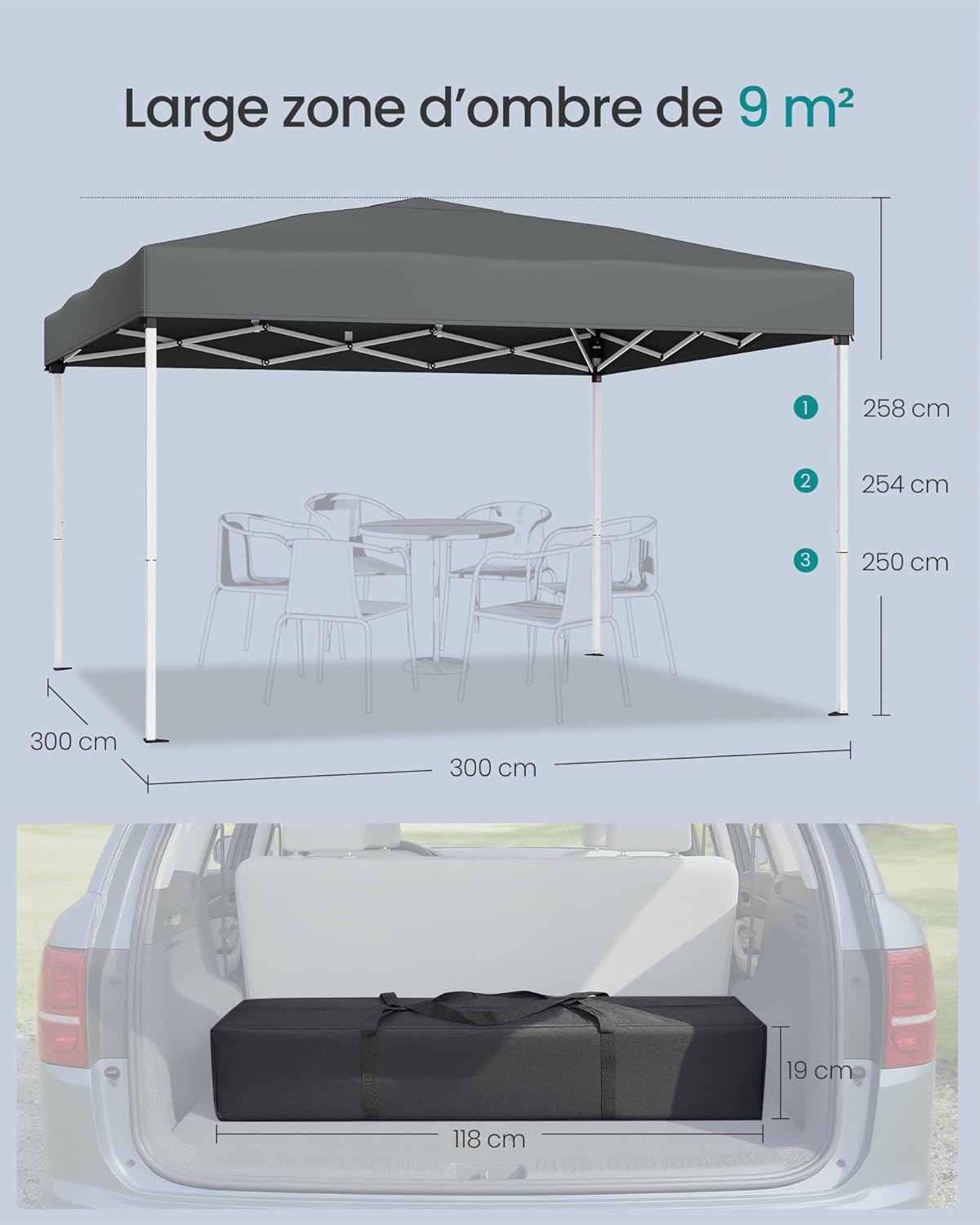 SONGMICS - tonnelle pliante - 3x3 m - résistante, solaire, portable GCT102GZ01