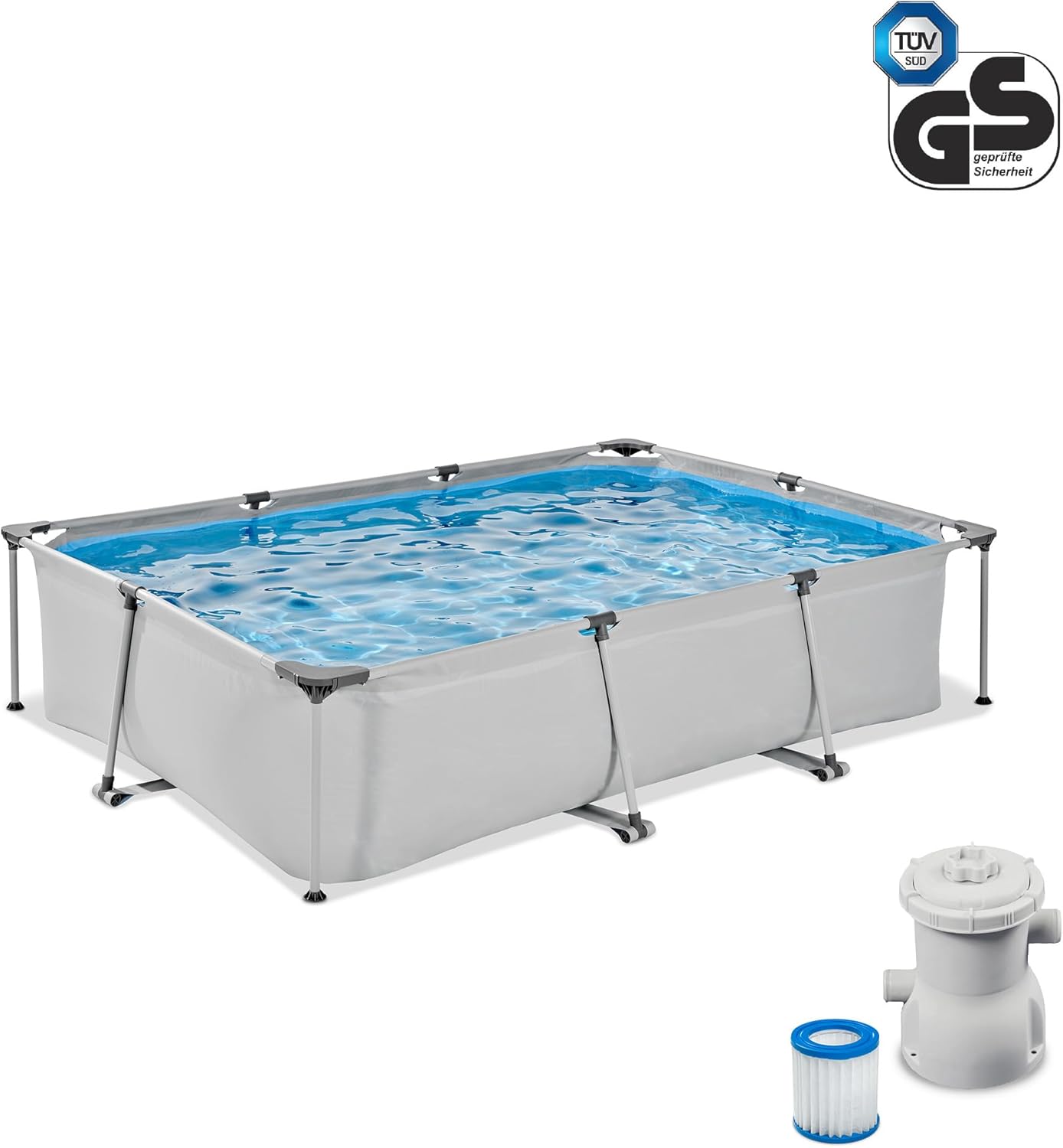 EXIT Toys Piscine Soft Grey - 300x200x65cm - Piscine Hors Sol Rectangulaire avec Pompe Filtrante à Cartouche - Entrée Basse - pour Les Jeunes Enfants - Cadre Stable - Design Unique - Gris